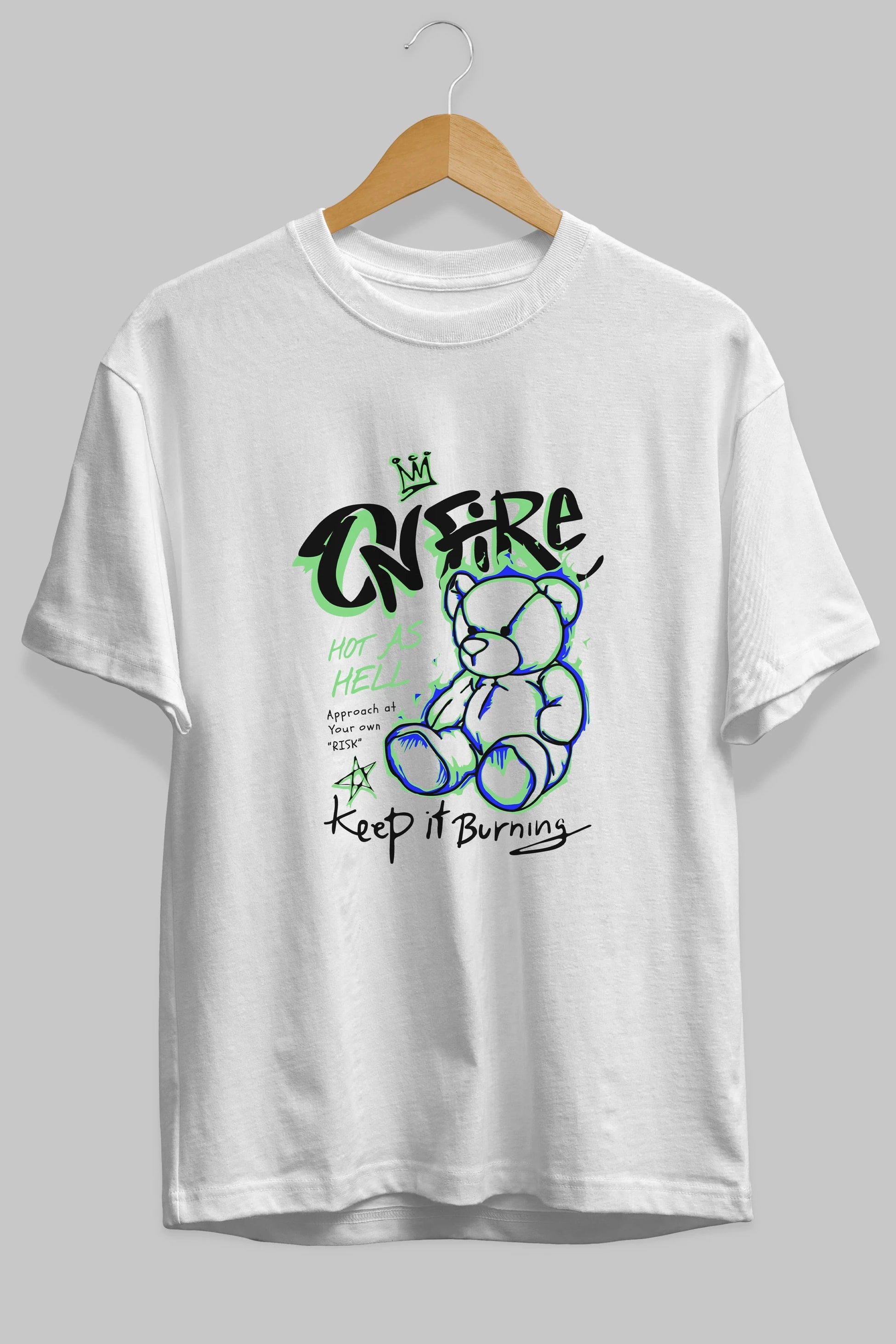 On Fire Bear Ön Baskılı Oversize t-shirt Erkek Kadın Unisex