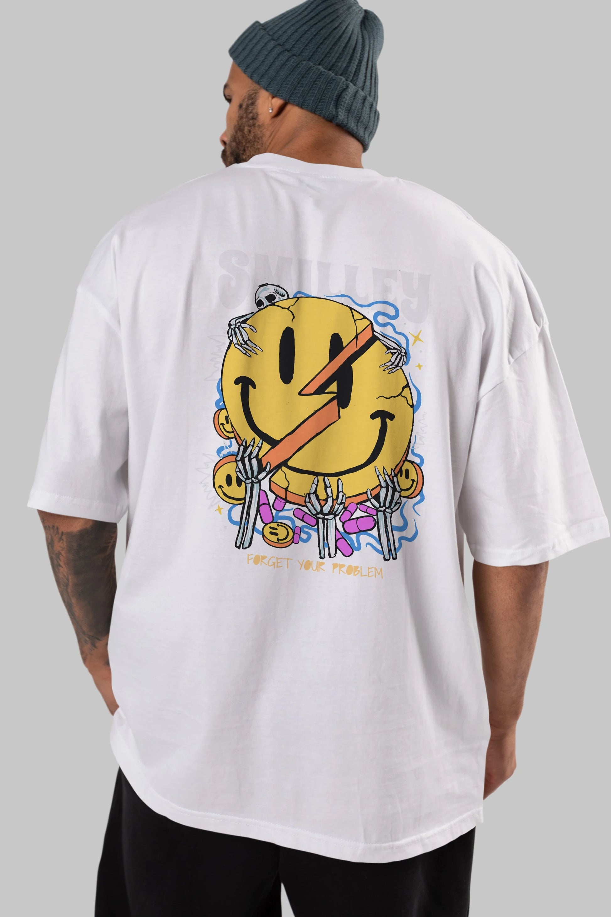 Smilley Streetwear Arka Baskılı Oversize t-shirt Erkek Kadın Unisex