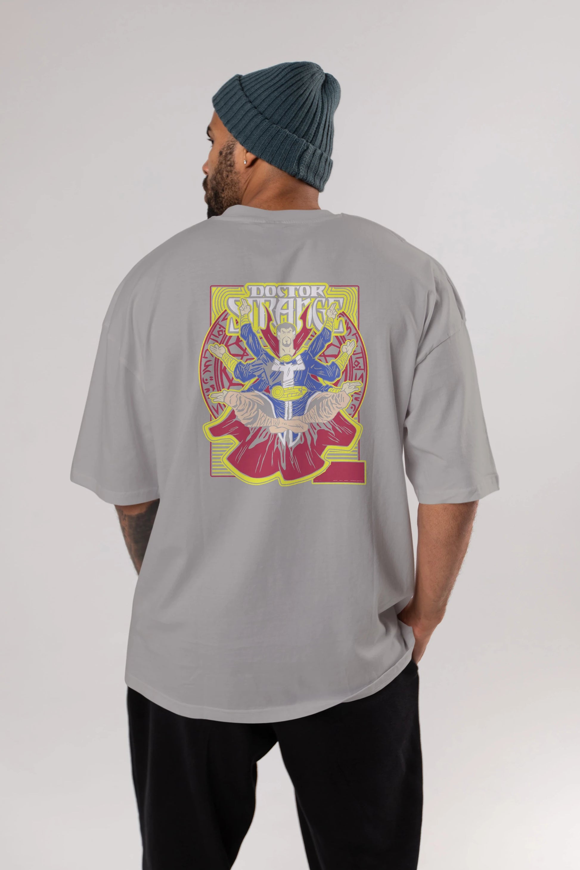 Doctor Strange (1) Arka Baskılı Oversize t-shirt Erkek Kadın Unisex %100 Pamuk Bisiklet Yaka tişort