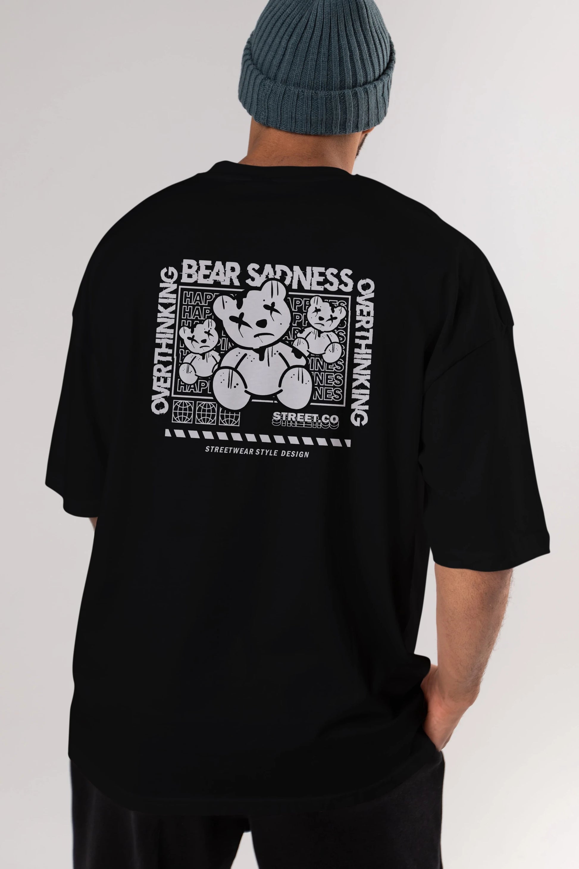 Bear Sadness 2 Arka Baskılı Oversize t-shirt Erkek Kadın Unisex