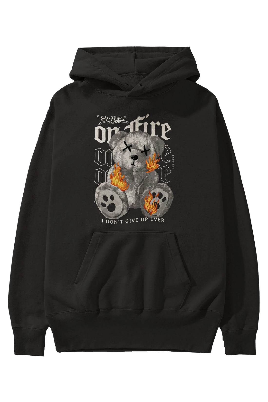 Teddy Bear On Fire Ön Baskılı Hoodie Oversize Kapüşonlu Sweatshirt Erkek Kadın Unisex