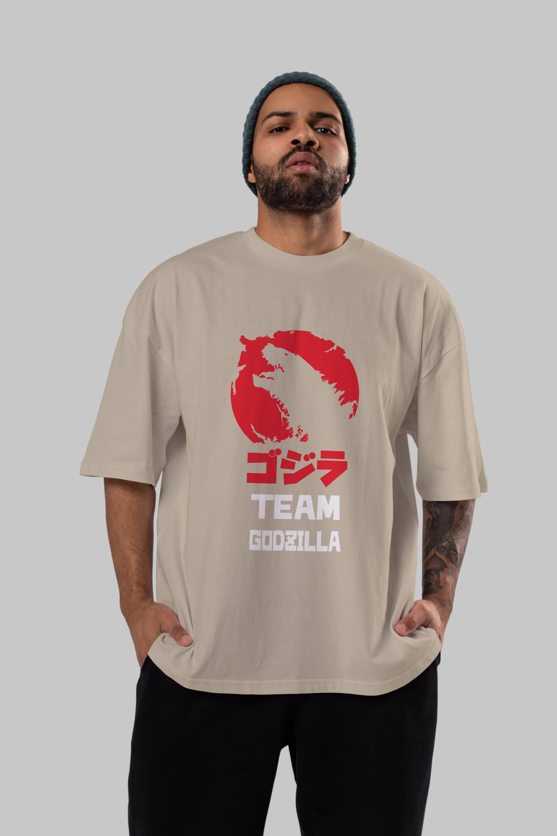 Team Godzilla Ön Baskılı Oversize t-shirt Erkek Kadın Unisex %100 Pamuk Bisiklet Yaka tişort