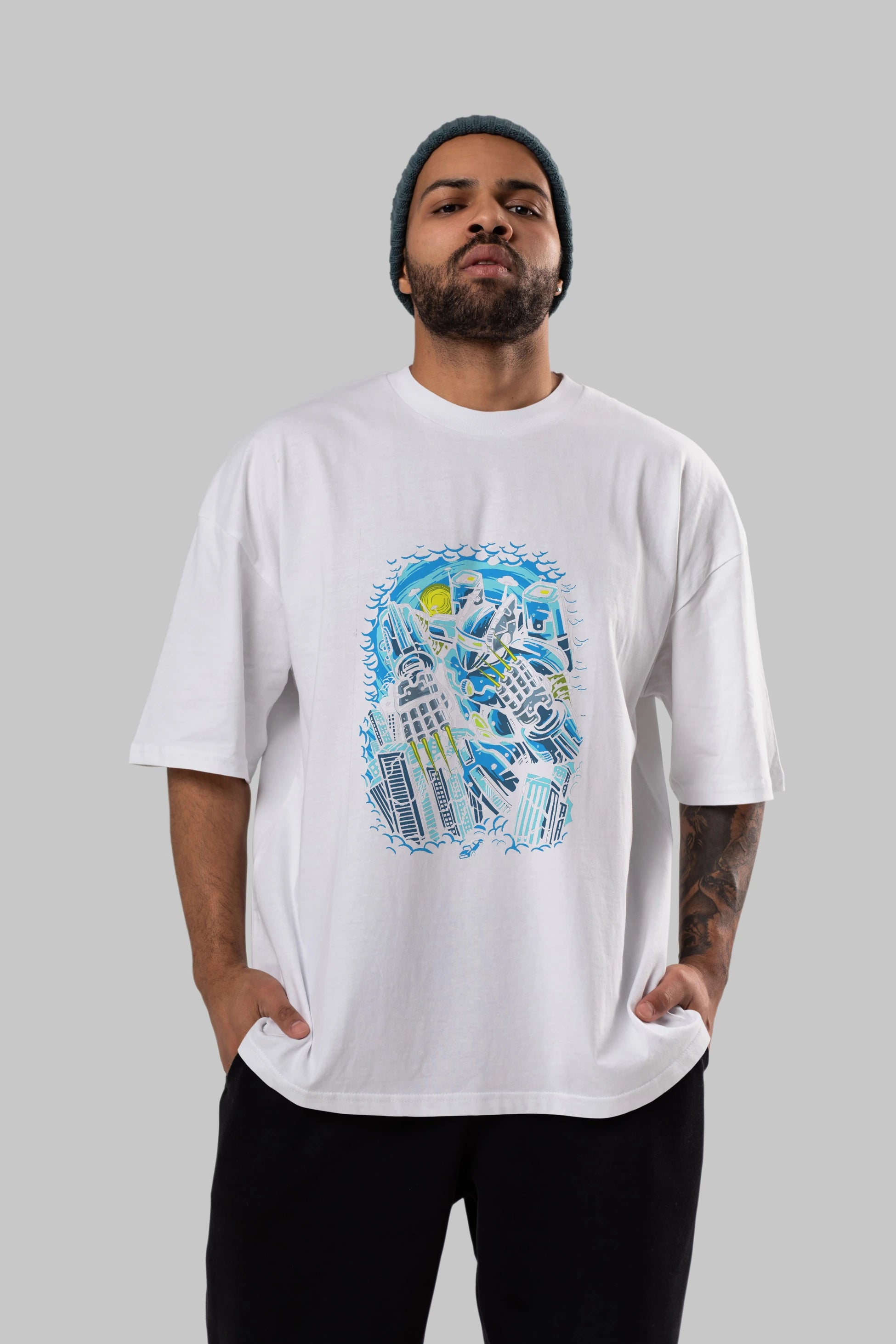 Destroy The City Ön Baskılı Oversize t-shirt Erkek Kadın Unisex %100 Pamuk tişort