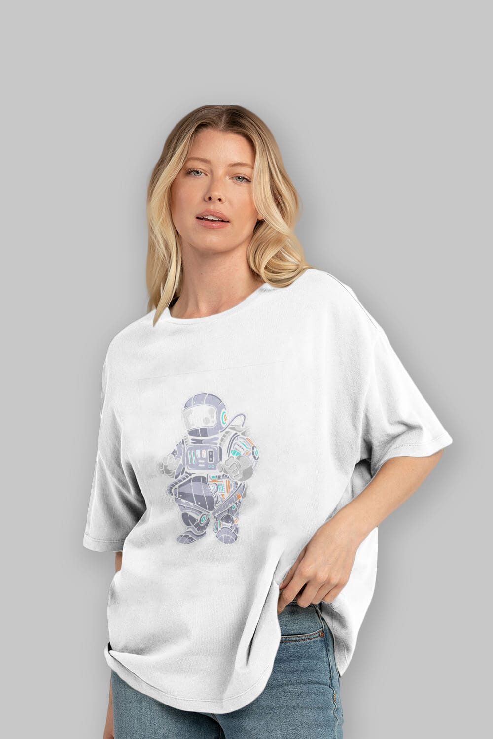 Fat Astronaut Robot Ön Baskılı Oversize t-shirt Erkek Kadın Unisex