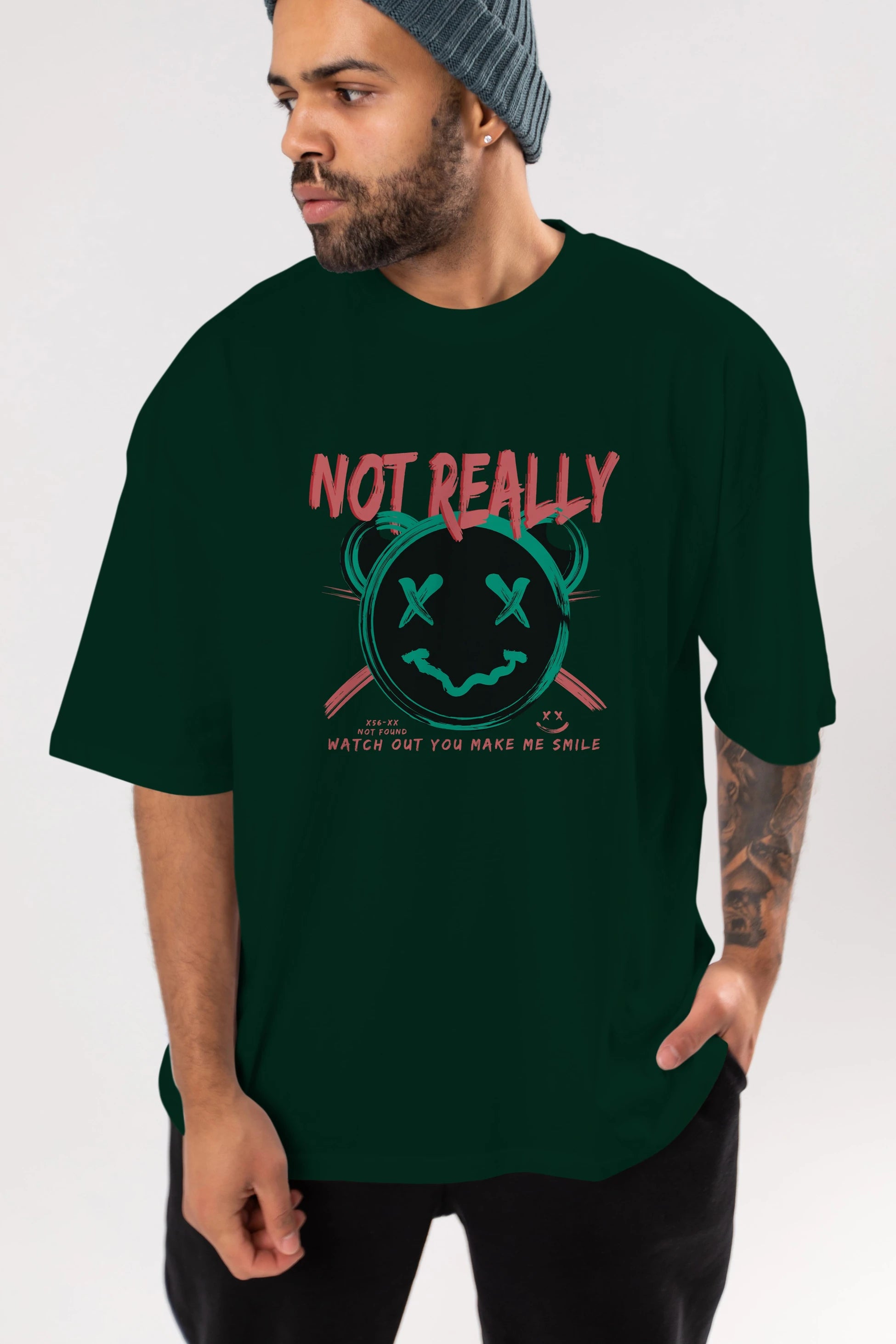 Not Really Bear Ön Baskılı Oversize t-shirt Erkek Kadın Unisex
