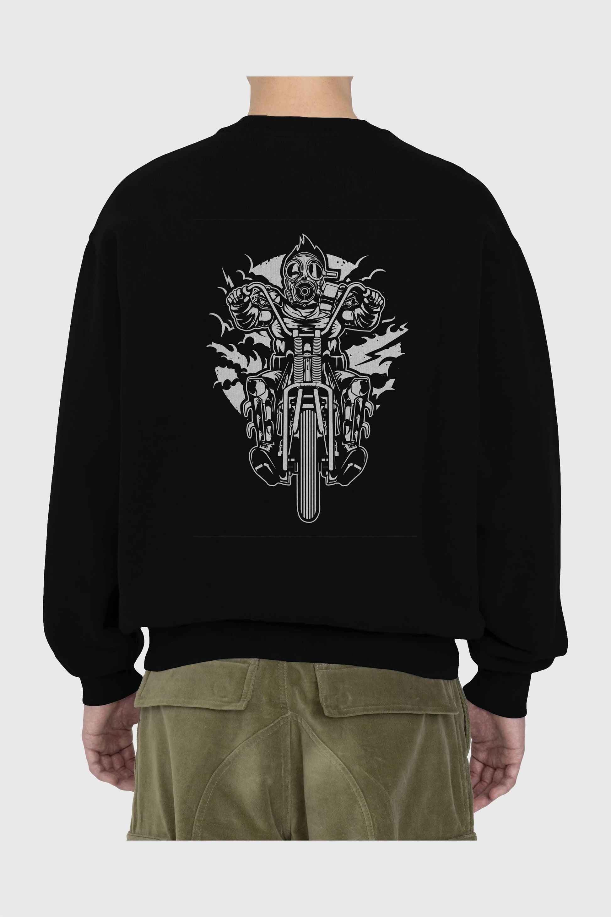 Gasmask Chopper Arka Baskılı Oversize Sweatshirt Erkek Kadın Unisex