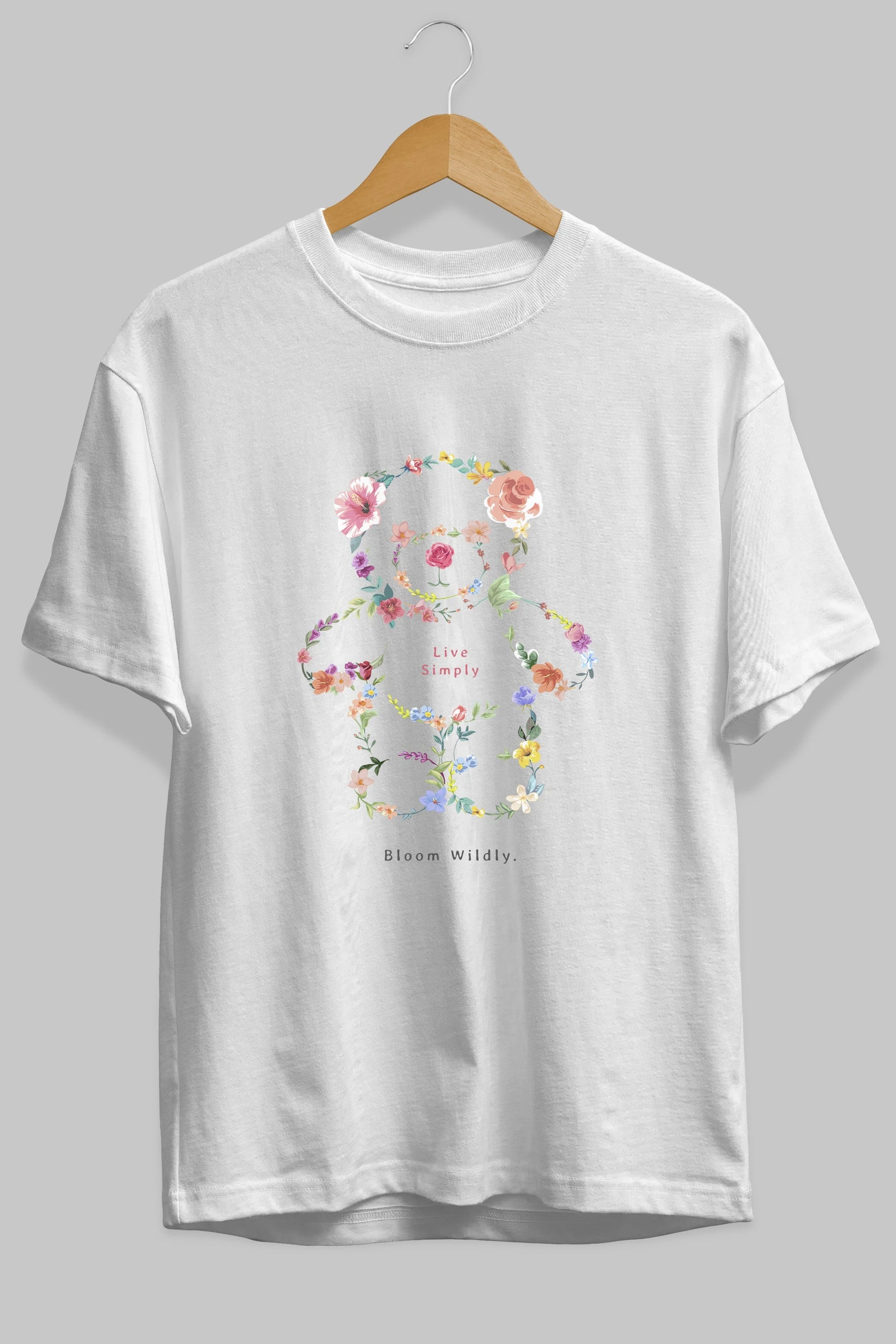 Teddy Bear Flowers Ön Baskılı Oversize t-shirt Erkek Kadın Unisex