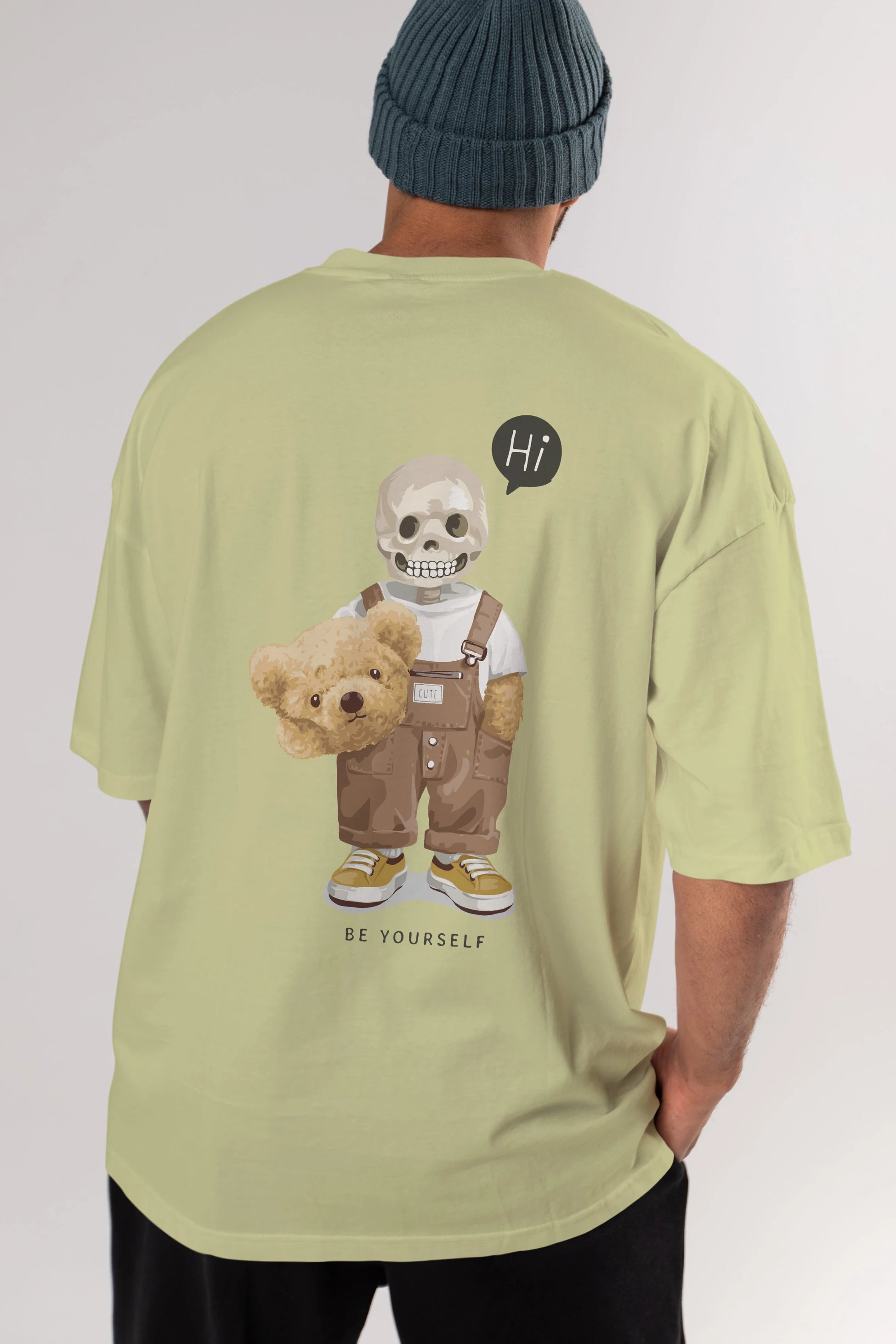 Teddy Bear hi Arka Baskılı Oversize t-shirt Erkek Kadın Unisex %100 Pamuk
