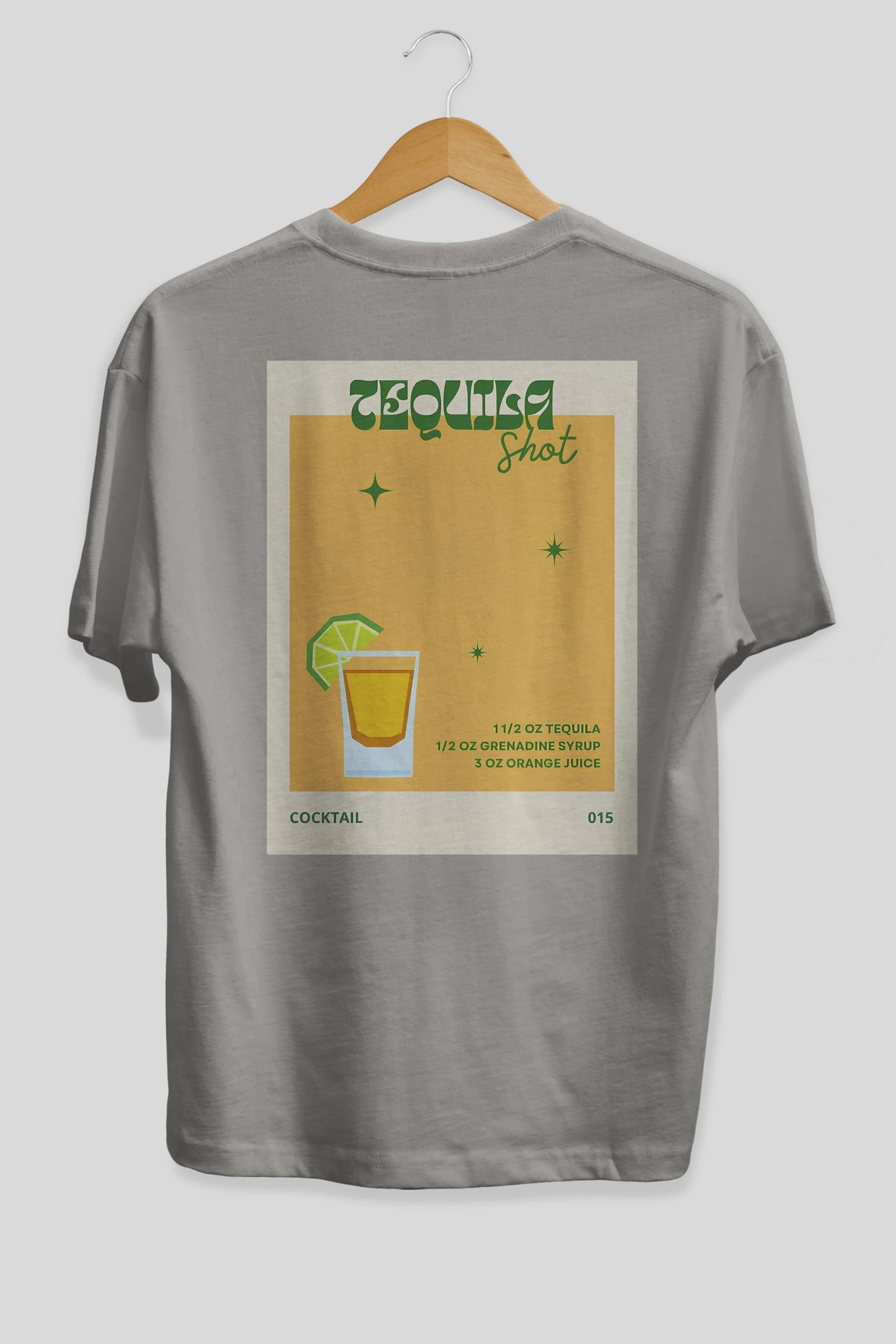 Tequila Shot 2 Arka Baskılı Oversize t-shirt Erkek Kadın Unisex %100 Pamuk Bisiklet Yaka tişort