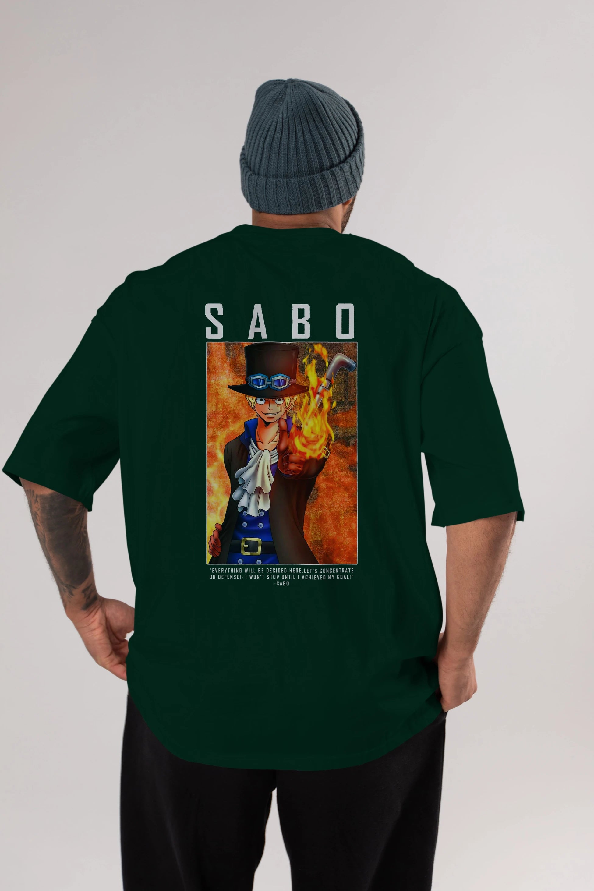 Sabo Anime Arka Baskılı Oversize t-shirt Erkek Kadın Unisex %100 pamuk tişort