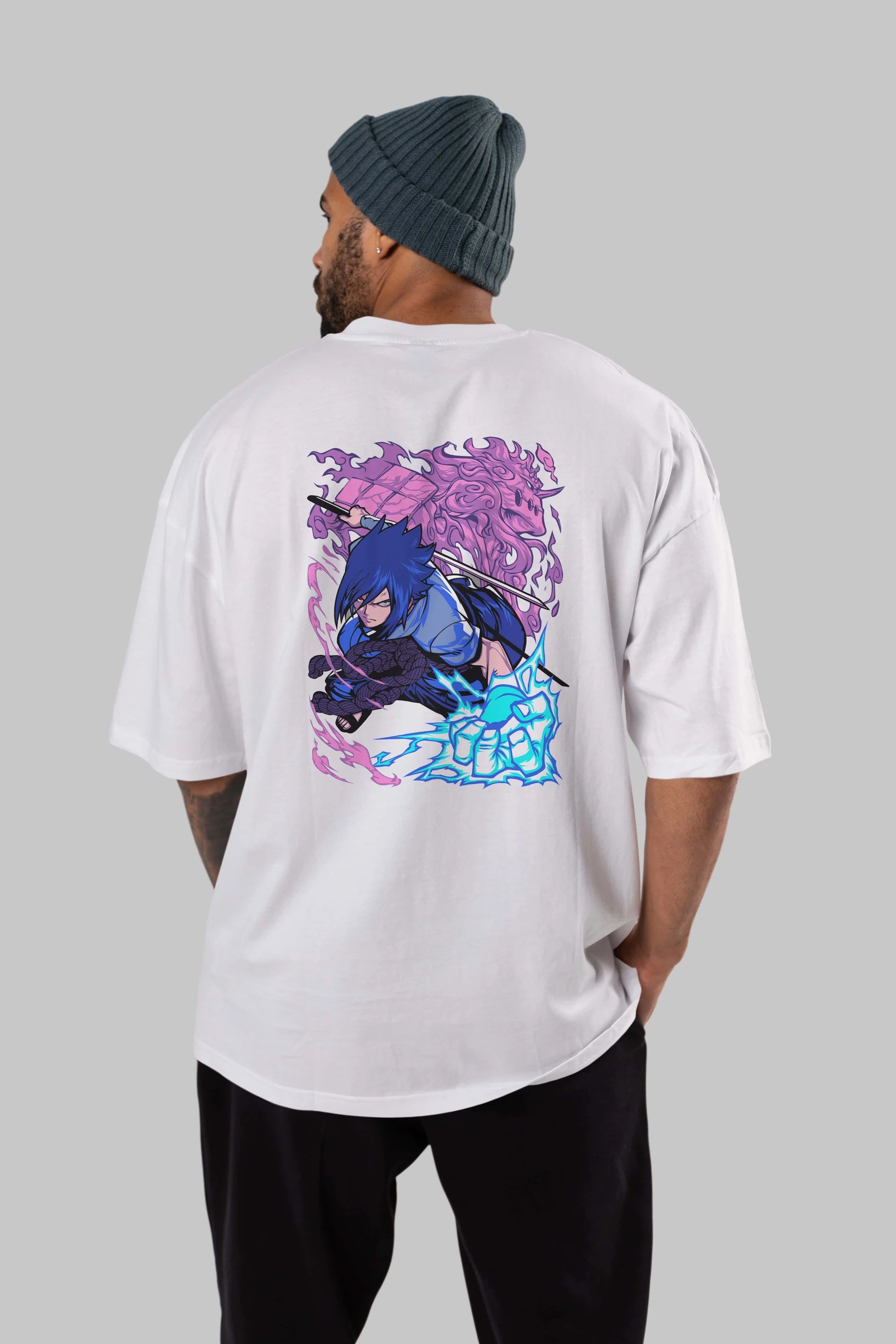 NARUTO SASUKE UCHIHA 2 Anime Arka Baskılı Oversize t-shirt Erkek Kadın Unisex
