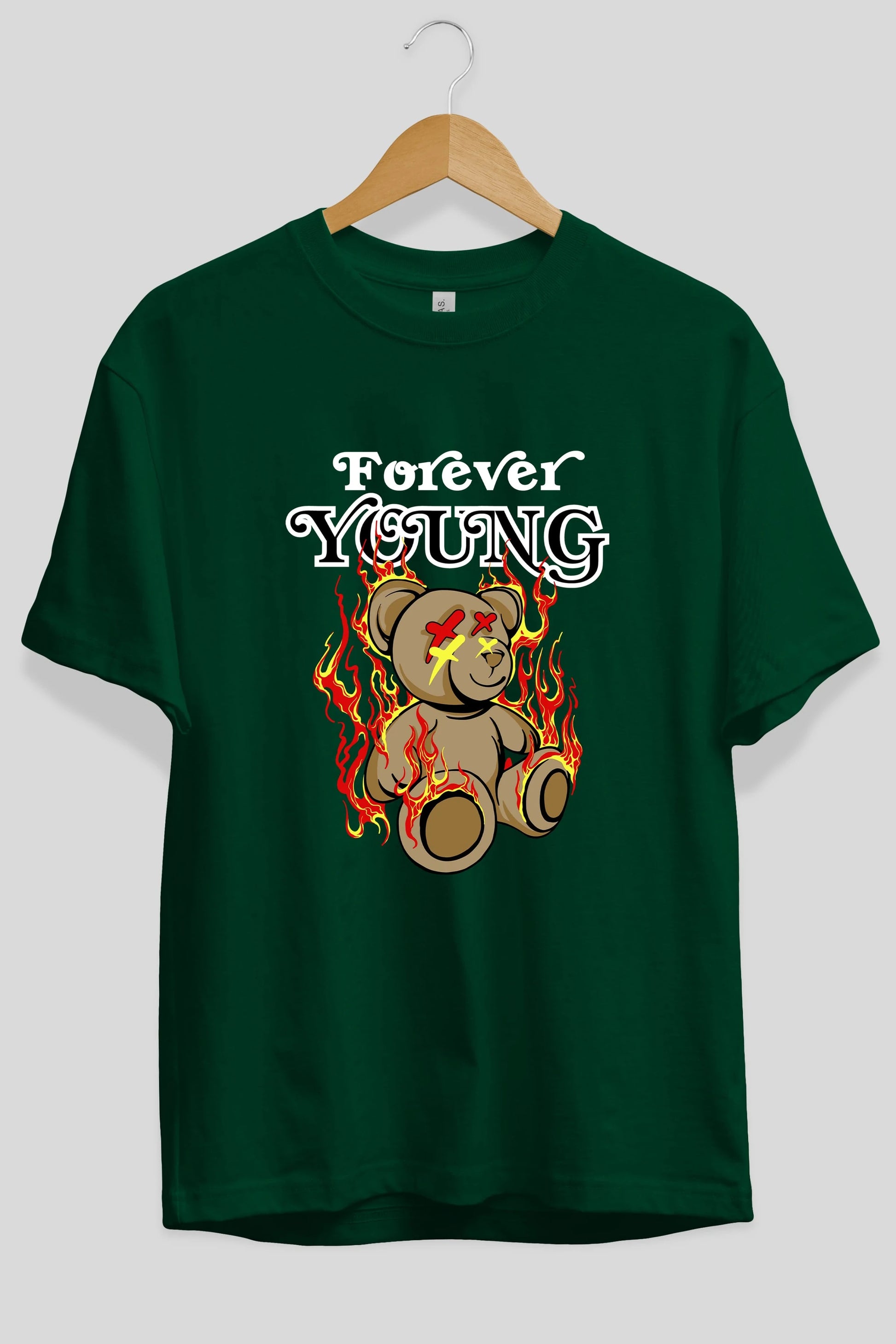 Forever Young Bear Ön Baskılı Oversize t-shirt Erkek Kadın Unisex