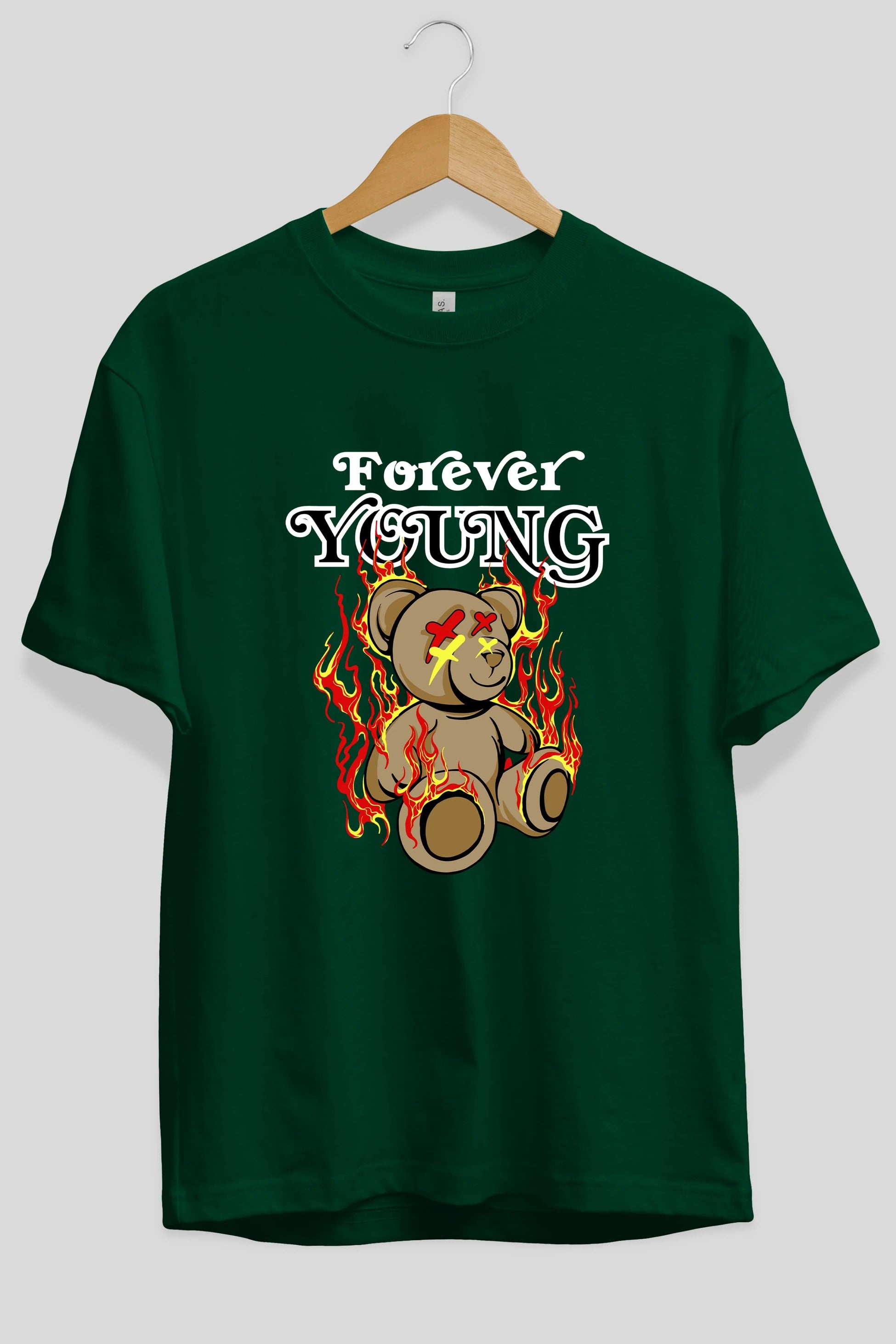 Forever Young Bear Ön Baskılı Oversize t-shirt Erkek Kadın Unisex
