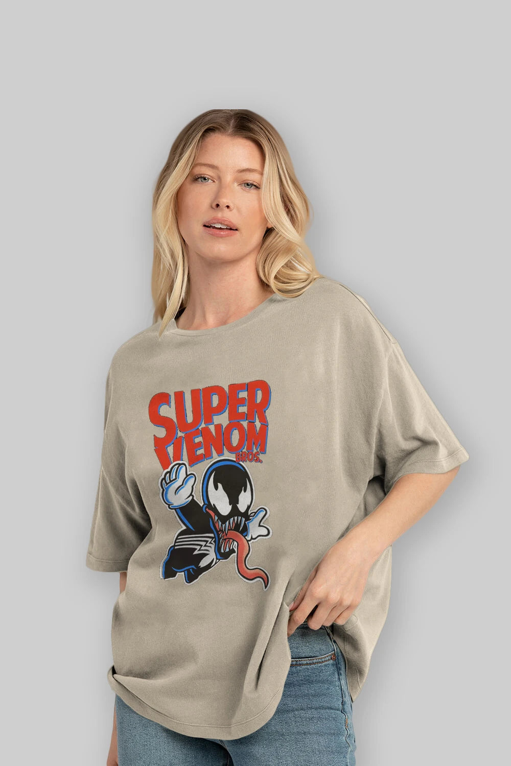 Super Venom Ön Baskılı Oversize t-shirt Erkek Kadın Unisex %100 Pamuk Bisiklet Yaka tişort