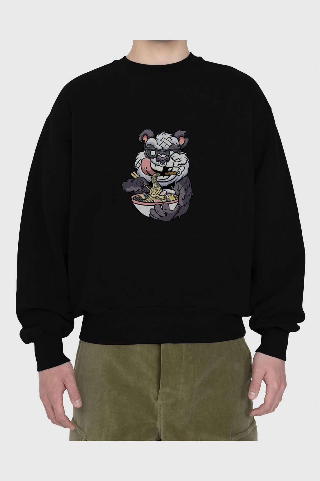 Panda Ramen Ön Baskılı Oversize Sweatshirt Erkek Kadın Unisex