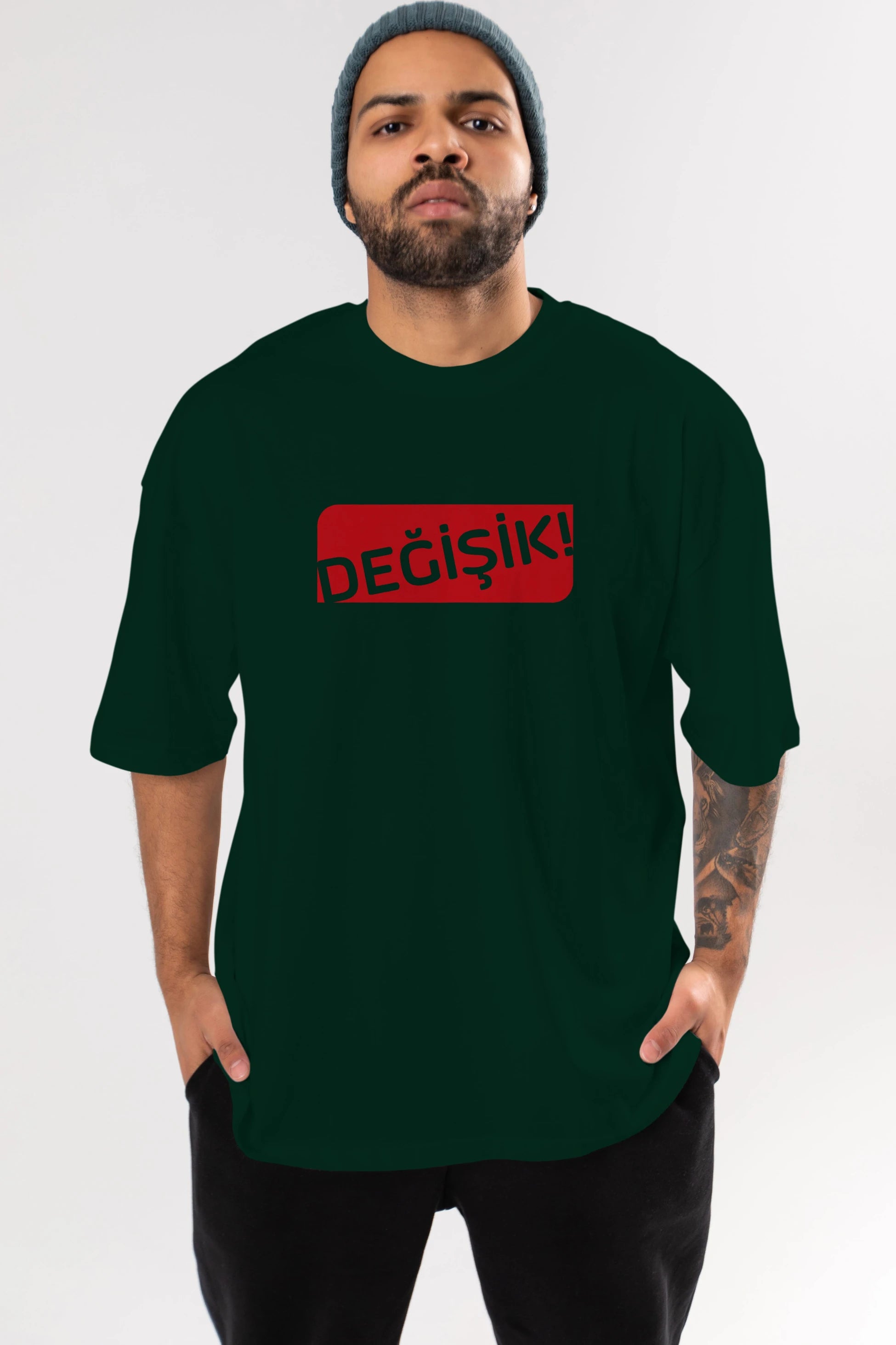 Değişik Ön Baskılı Oversize t-shirt %100 pamuk Erkek Kadın Unisex