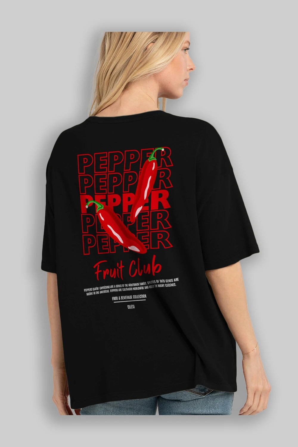 Pepper Arka Baskılı Oversize t-shirt Erkek Kadın Pamuk Bisiklet Yaka tişort