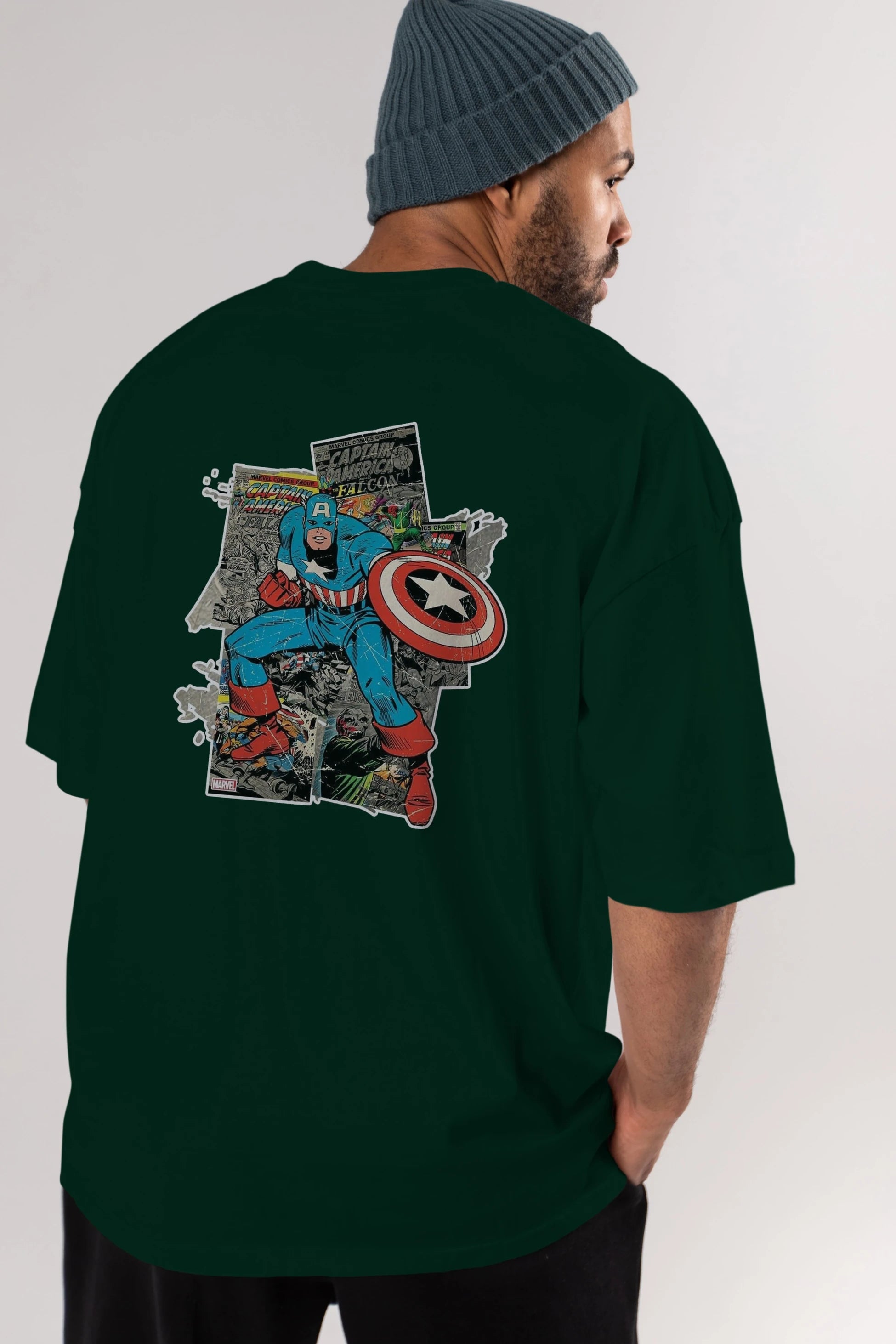Captain America (2) Arka Baskılı Oversize t-shirt Erkek Kadın Unisex %100 Pamuk Bisiklet Yaka tişort