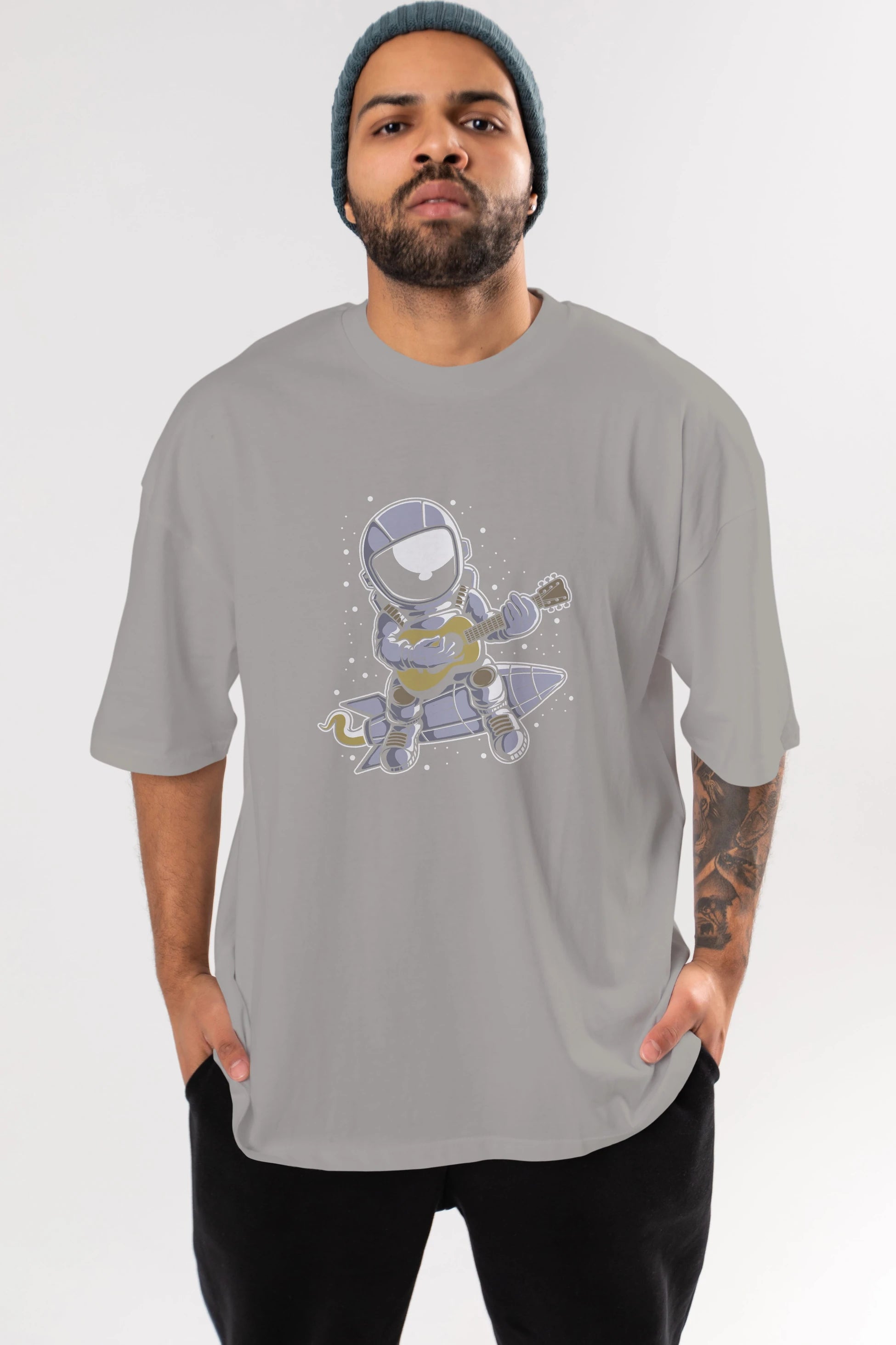 Astronaut Guitar (2) Ön Baskılı Oversize t-shirt Erkek Kadın Unisex