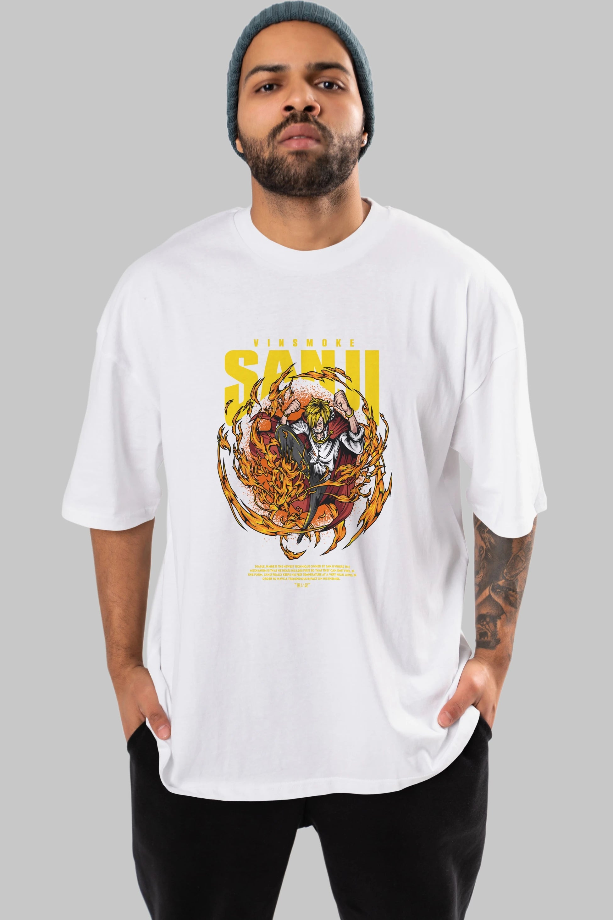 Vinsmoke Sanji Anime Ön Baskılı Oversize t-shirt %100 pamuk Erkek Kadın Unisex
