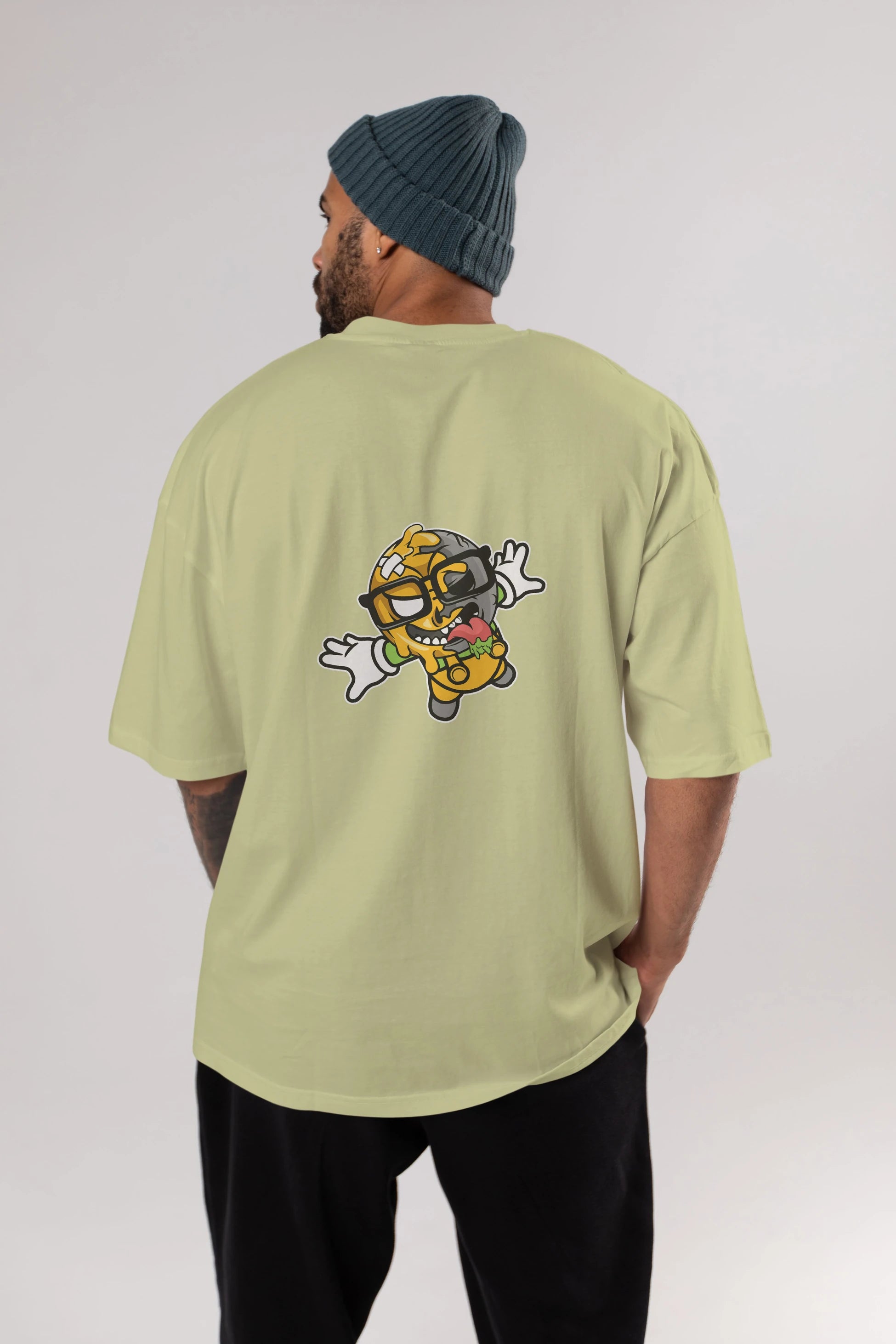 Smiley Jump Arka Baskılı Oversize t-shirt Erkek Kadın Unisex %100 Pamuk tişort