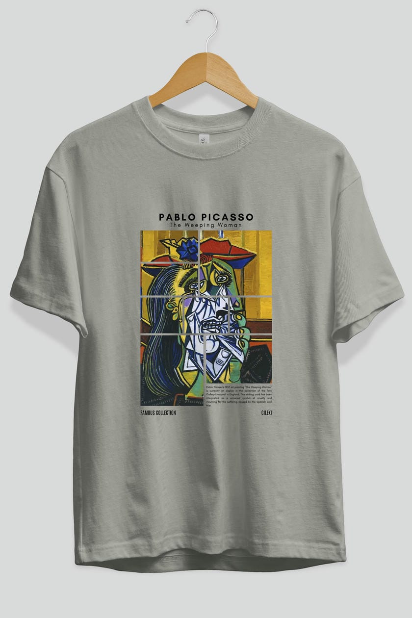 Pablo Picasso ön Baskılı Oversize t-shirt Erkek Kadın Bisiklet Yaka Pamuk tişort
