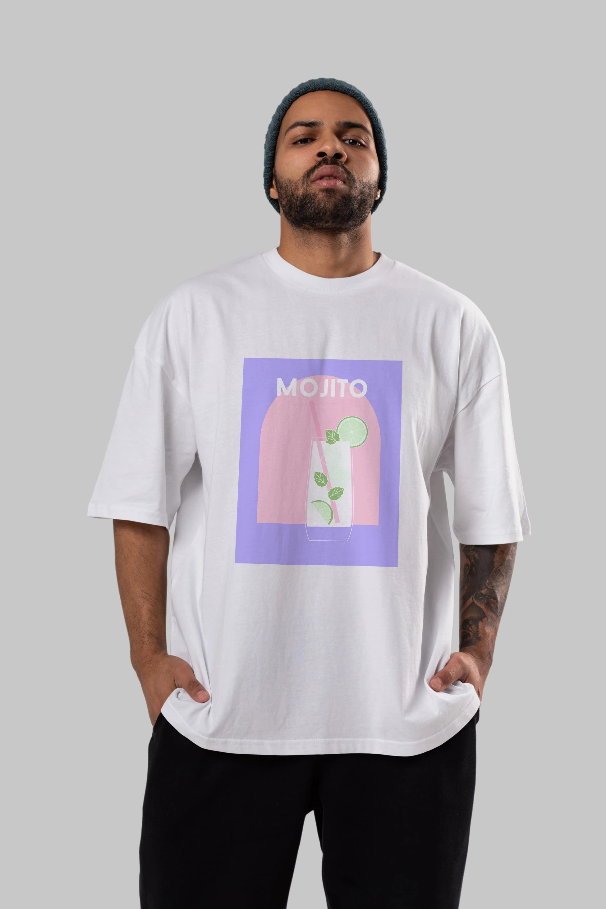 Mojito 2 Ön Baskılı Oversize t-shirt Erkek Kadın Unisex %100 Pamuk Bisiklet Yaka tişort