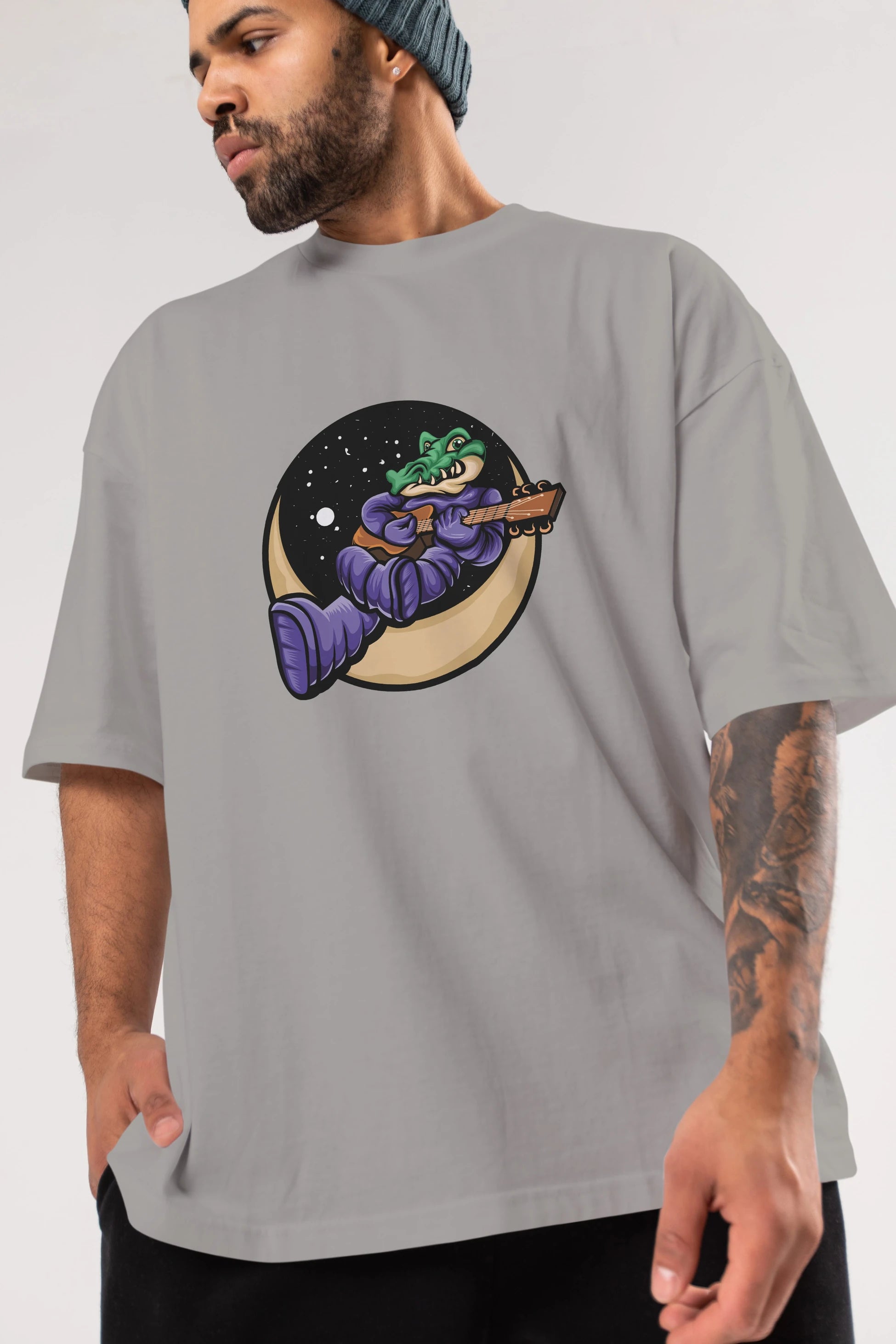Space Crocodile Ön Baskılı Oversize t-shirt Erkek Kadın Unisex