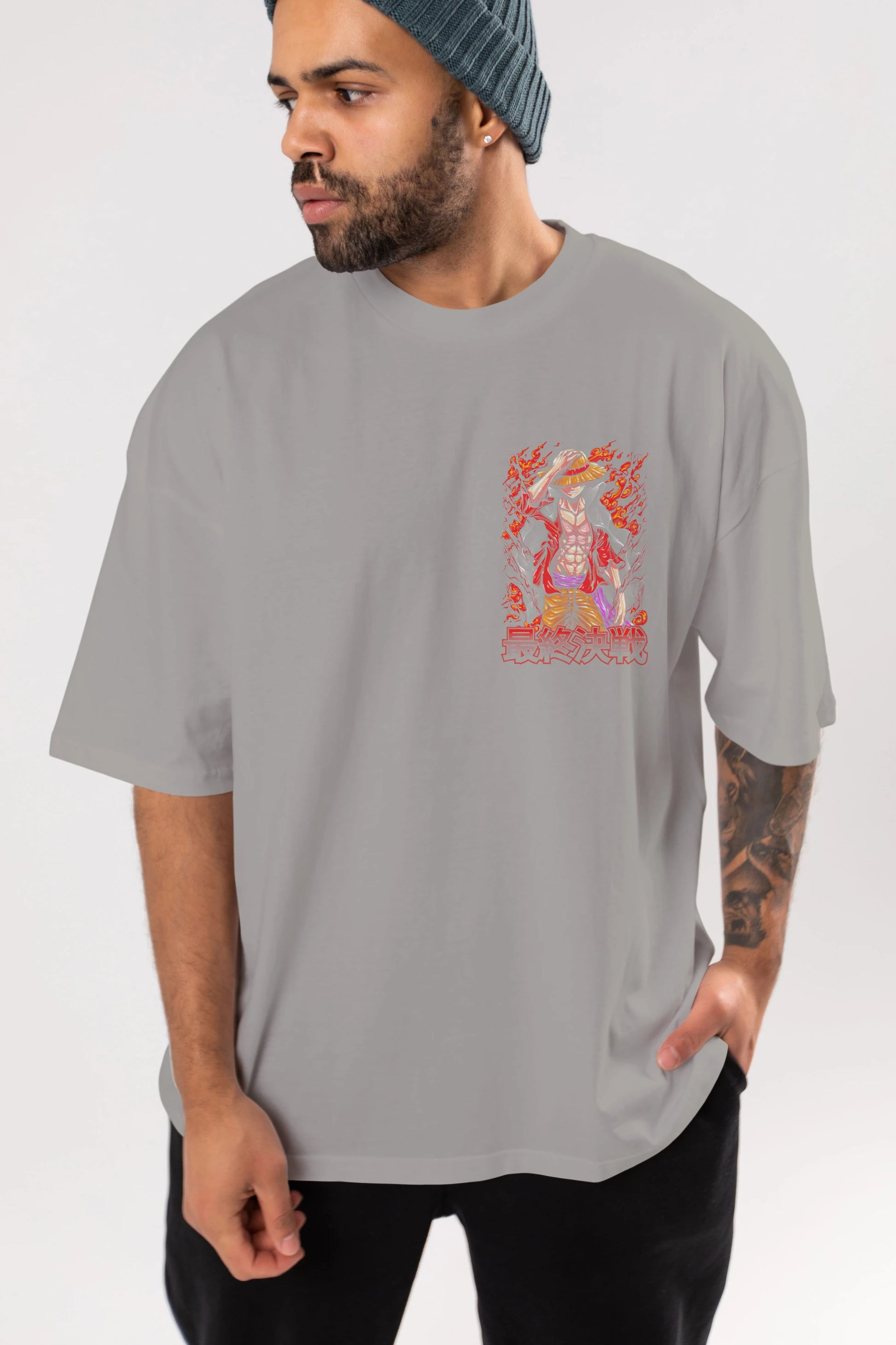 MONKEY D. LUFFY (3) Ön Sol Baskılı Oversize t-shirt Erkek Kadın Unisex %100 Pamuk Bisiklet Yaka tişort