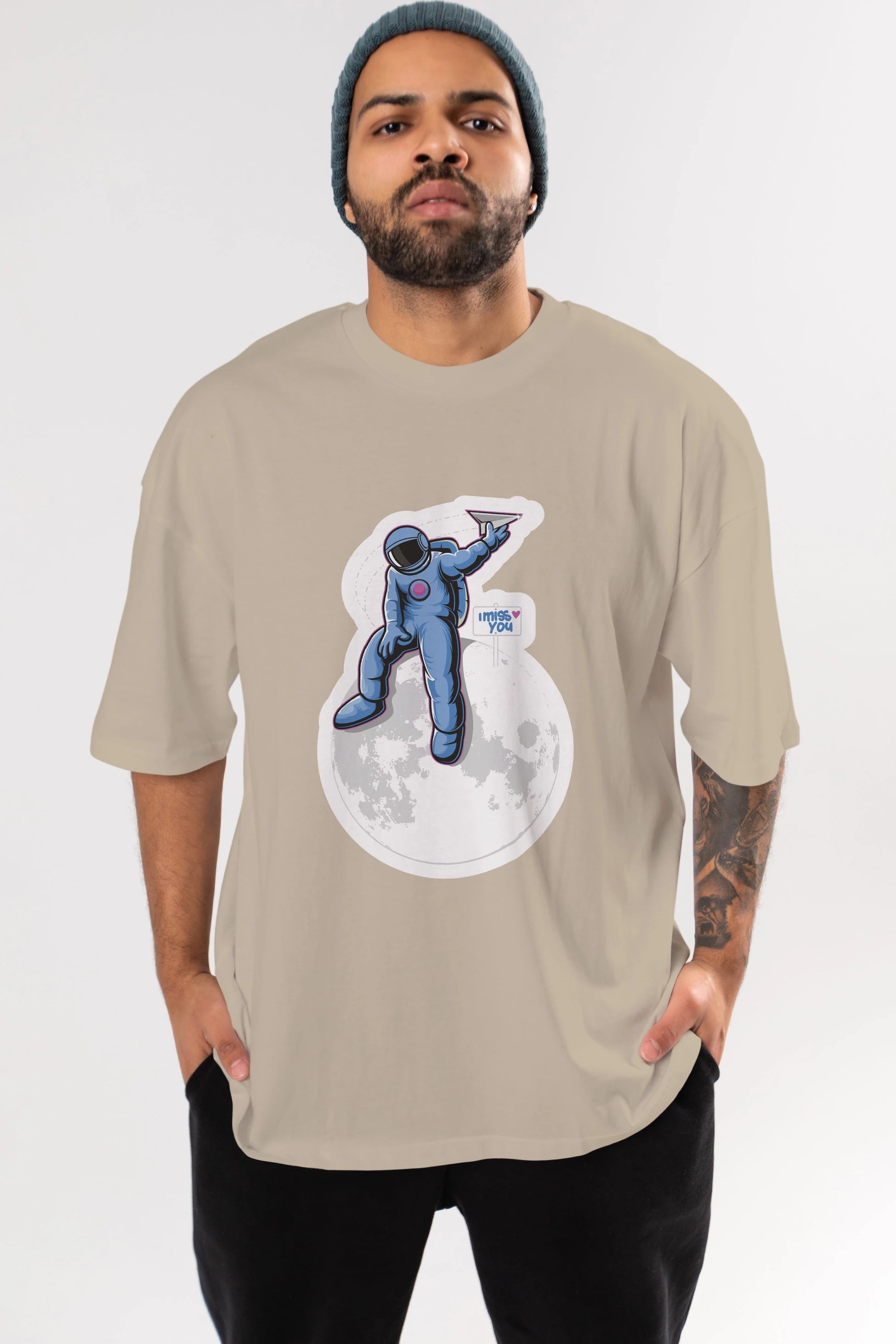 Astro Missing Earth Sticker Ön Baskılı Oversize t-shirt Erkek Kadın Unisex