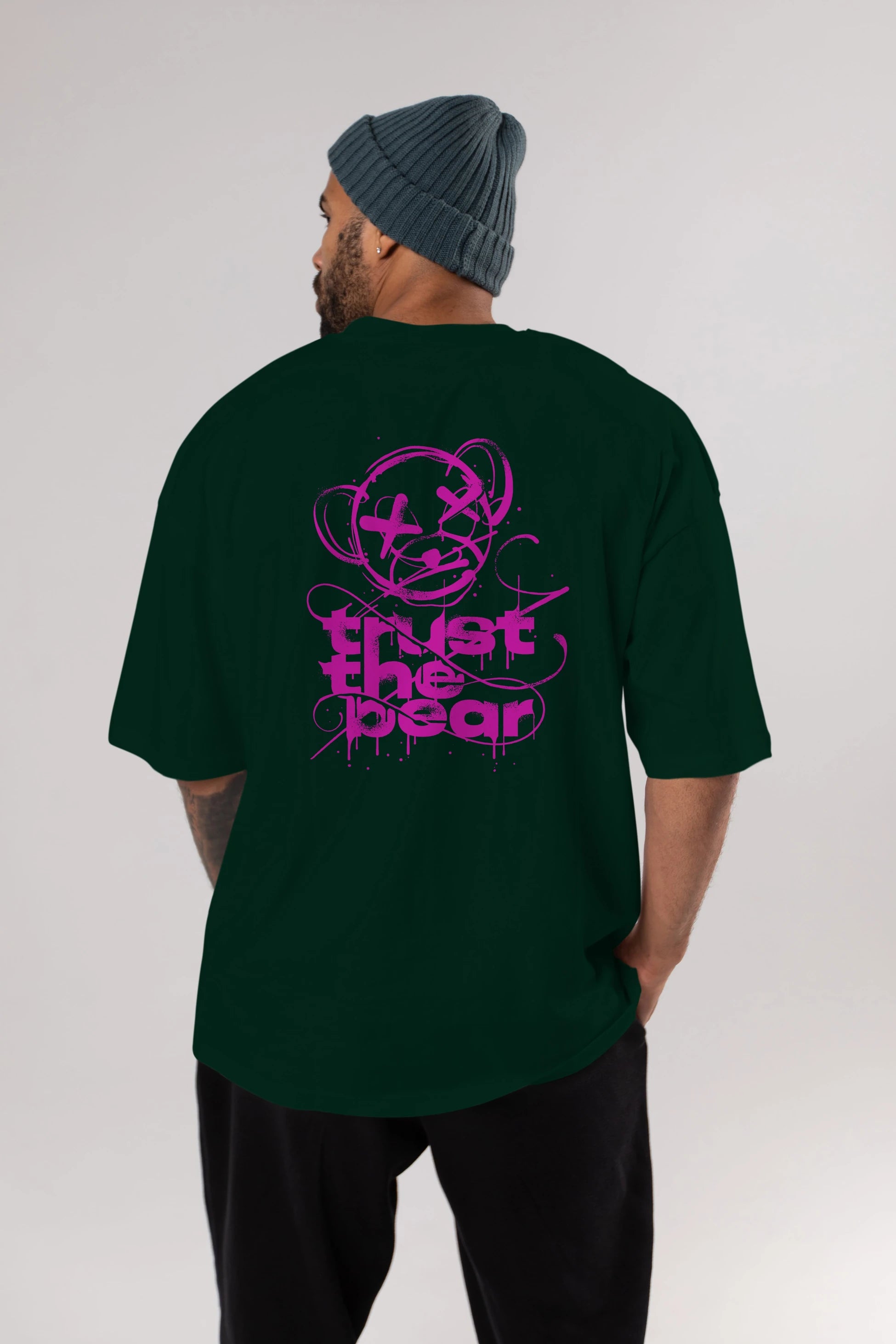 Trust The Bear 2 Arka Baskılı Oversize t-shirt Erkek Kadın Unisex