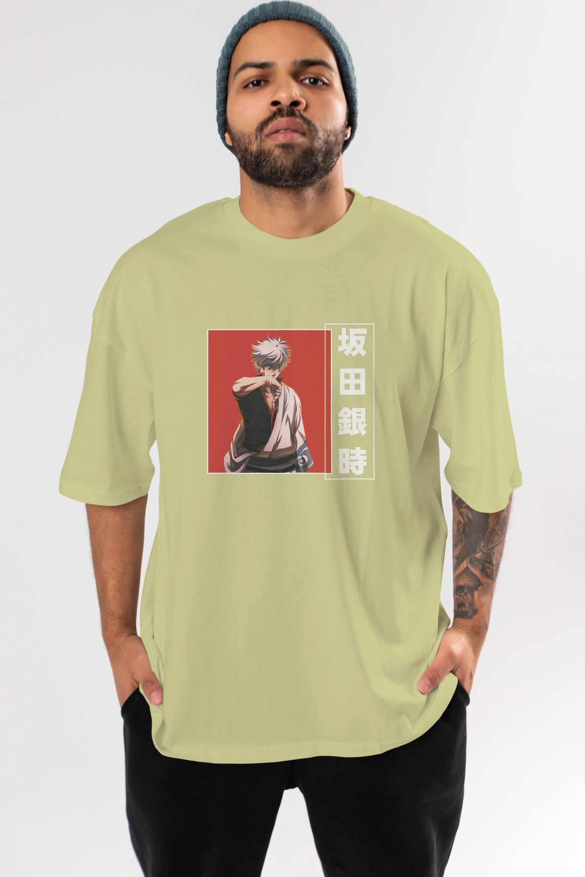 Gintoki Sakata GINTAMA 1 Anime Ön Baskılı Oversize t-shirt %100 pamuk Erkek Kadın Unisex