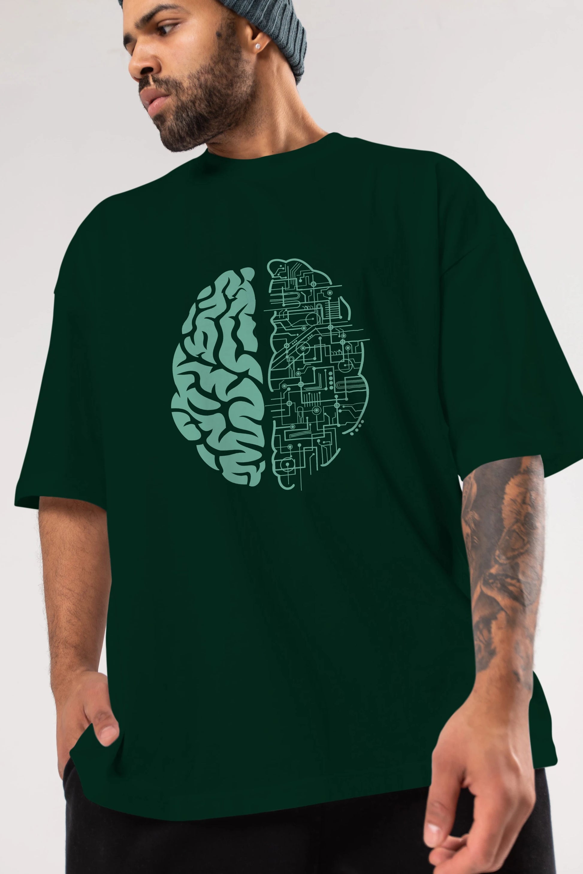 Electric Brain Ön Baskılı Oversize t-shirt %100 pamuk Erkek Kadın Unisex