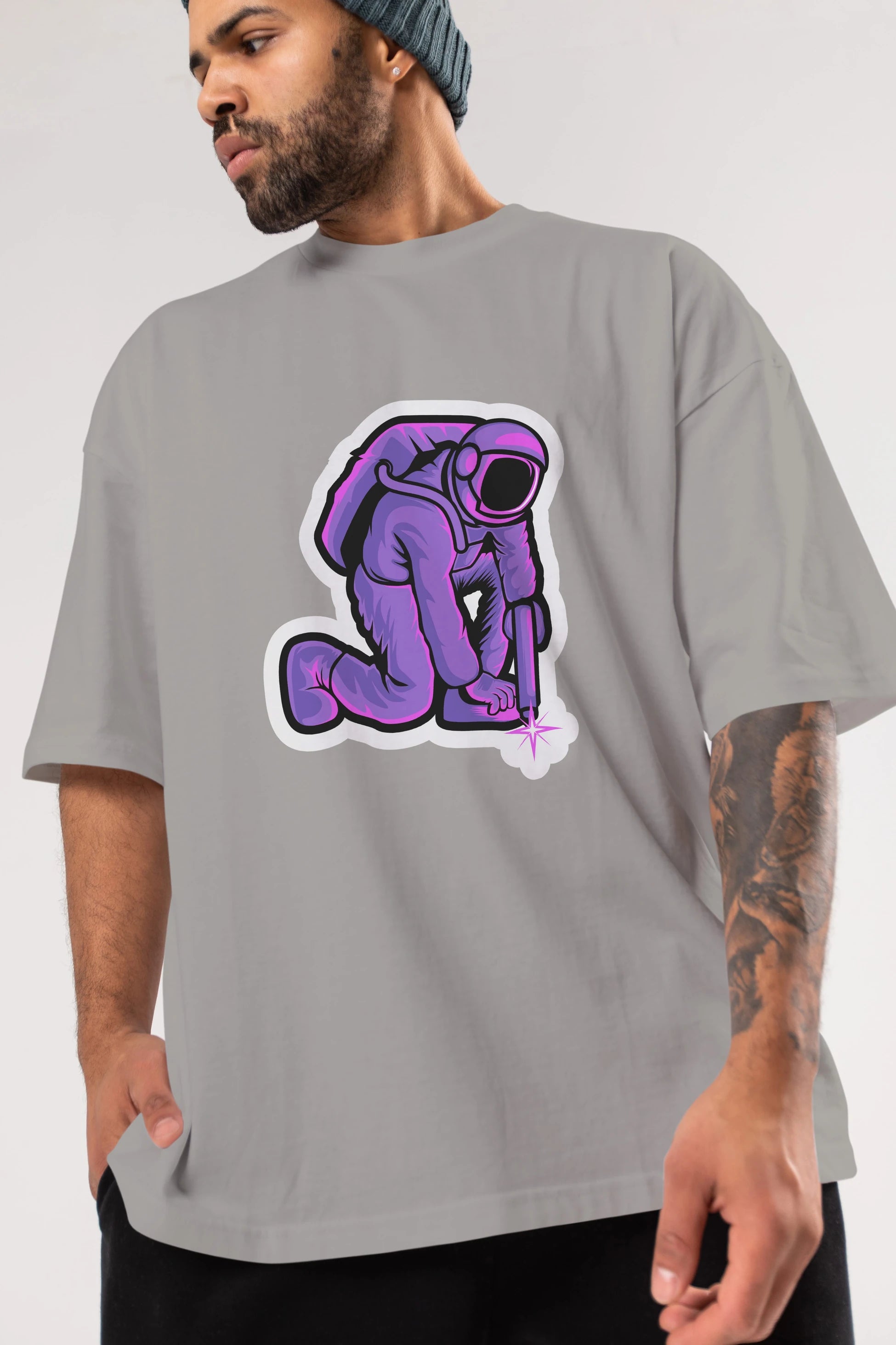 Welding in Space Sticker Ön Baskılı Oversize t-shirt Erkek Kadın Unisex