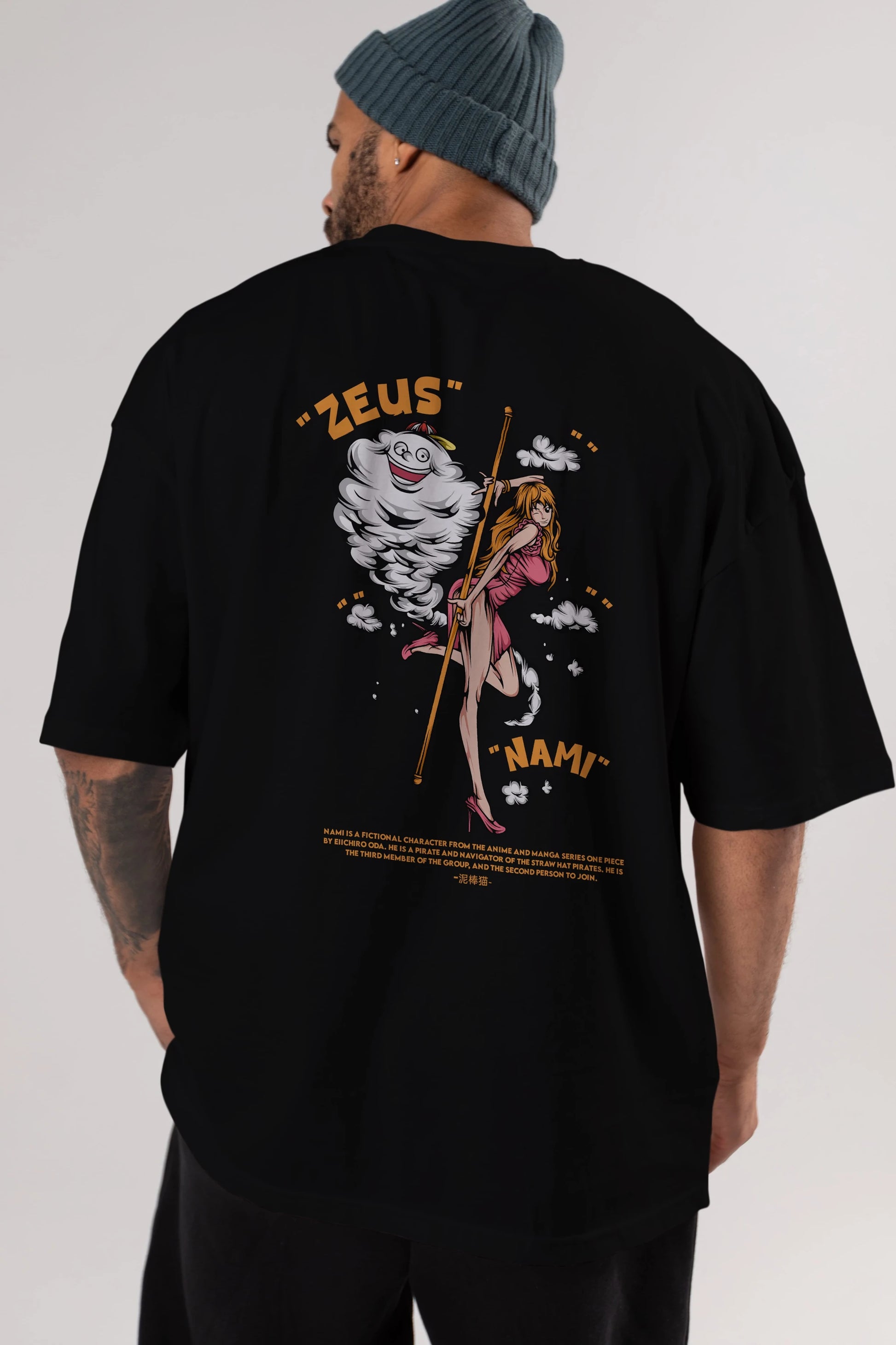 Zeus Nami Anime Arka Baskılı Oversize t-shirt Erkek Kadın Unisex