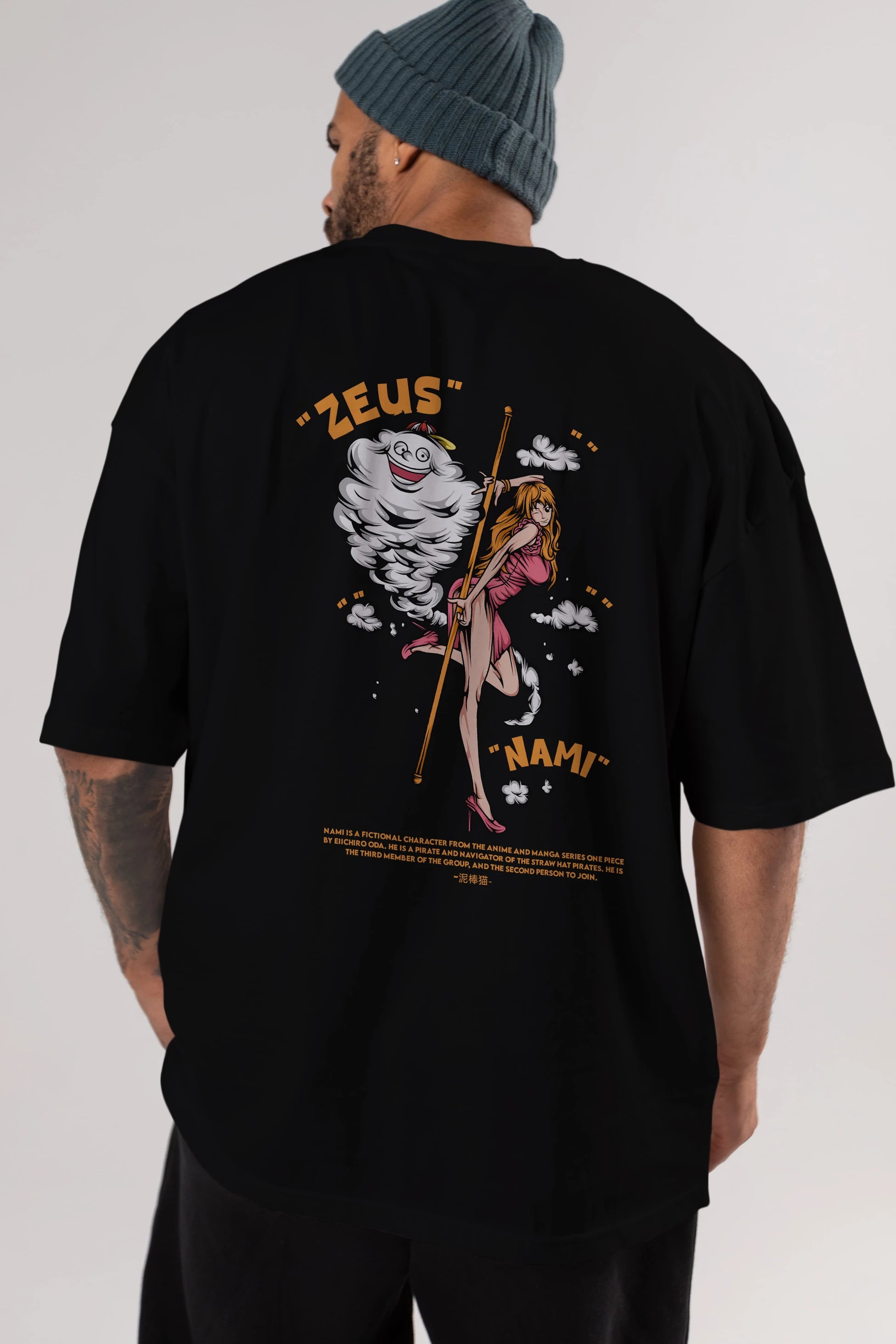 Zeus Nami Anime Arka Baskılı Oversize t-shirt Erkek Kadın Unisex