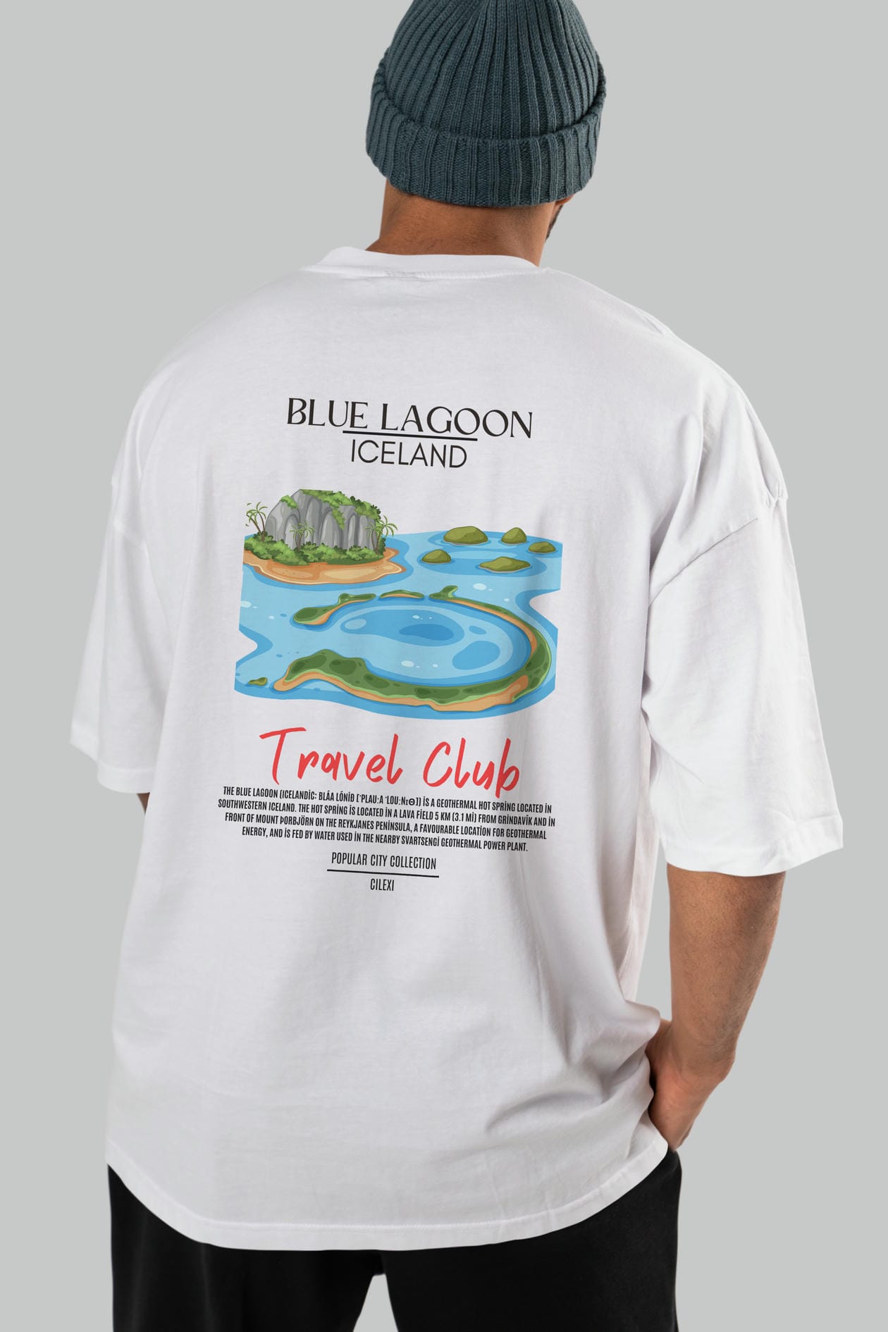 Blue Lagoon İceland Arka Baskılı Oversize t-shirt Erkek Kadın Pamuk Bisiklet Yaka tişort
