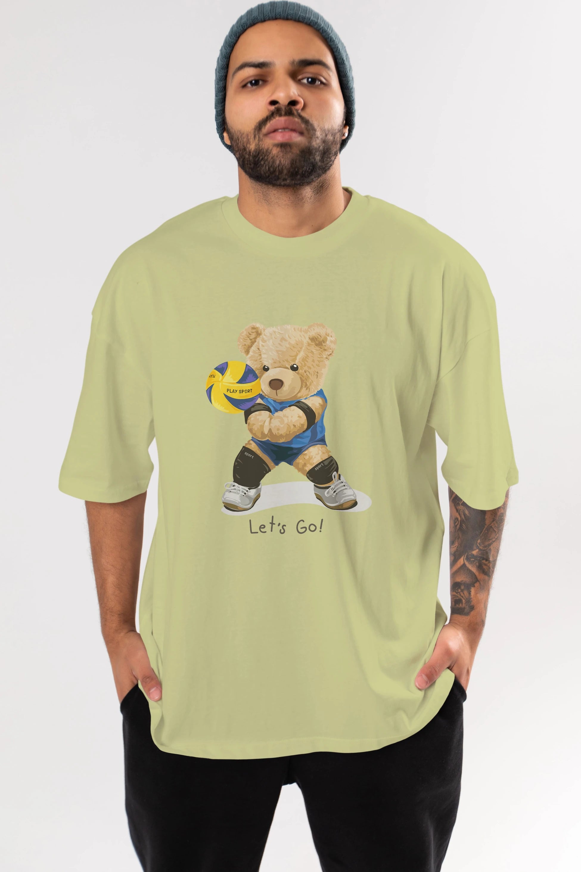 Teddy Bear Lets Go Ön Baskılı Oversize t-shirt Erkek Kadın Unisex %100 Pamuk