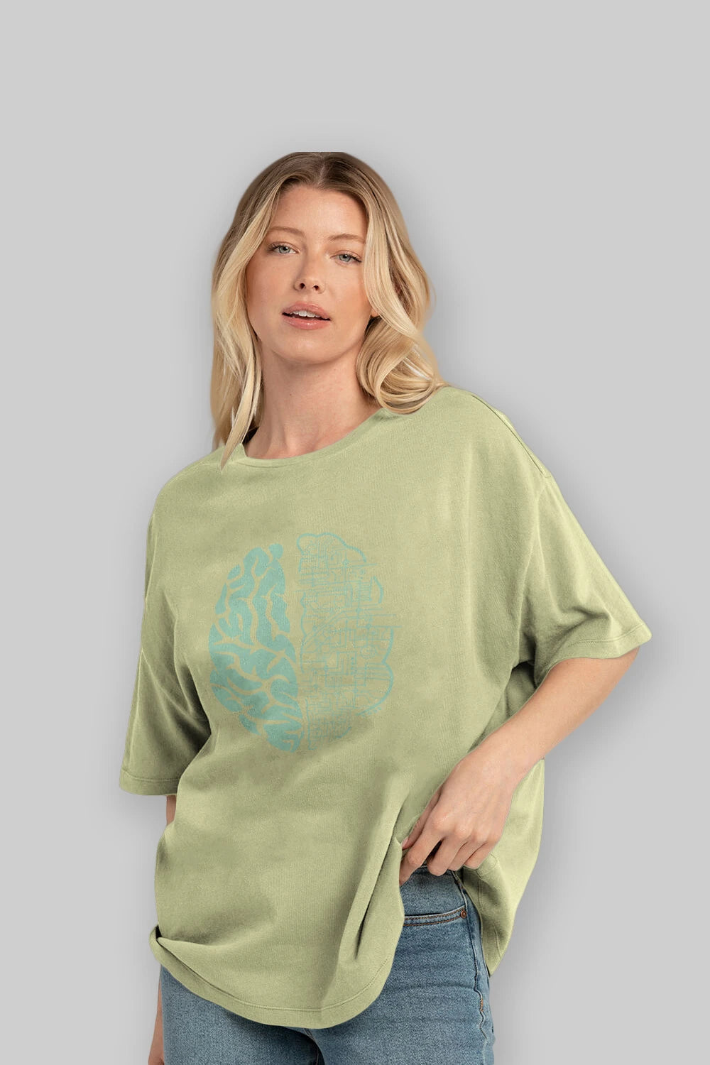 Electric Brain Ön Baskılı Oversize t-shirt %100 pamuk Erkek Kadın Unisex