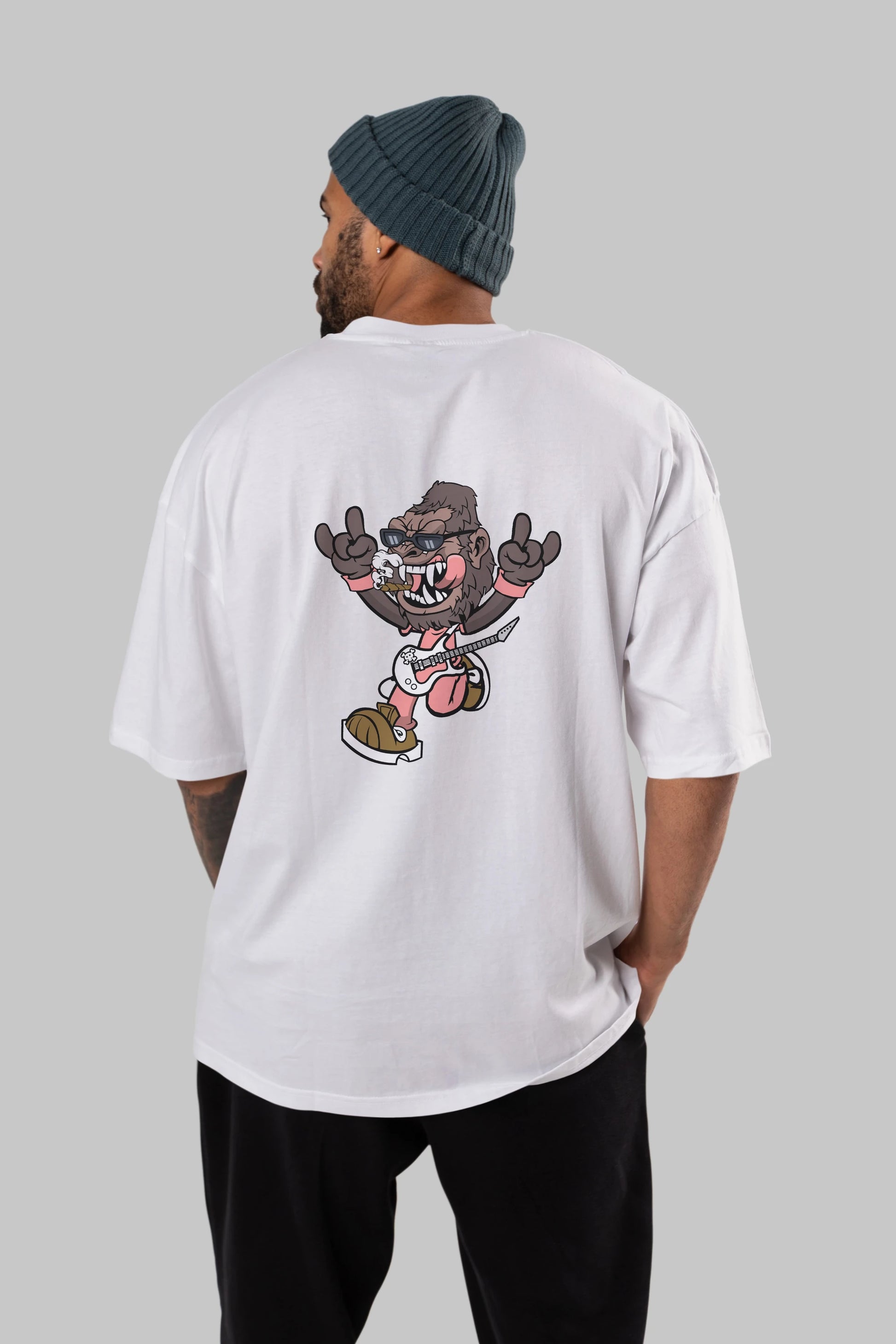 Gorilla Metal Arka Baskılı Oversize t-shirt Erkek Kadın Unisex %100 Pamuk tişort