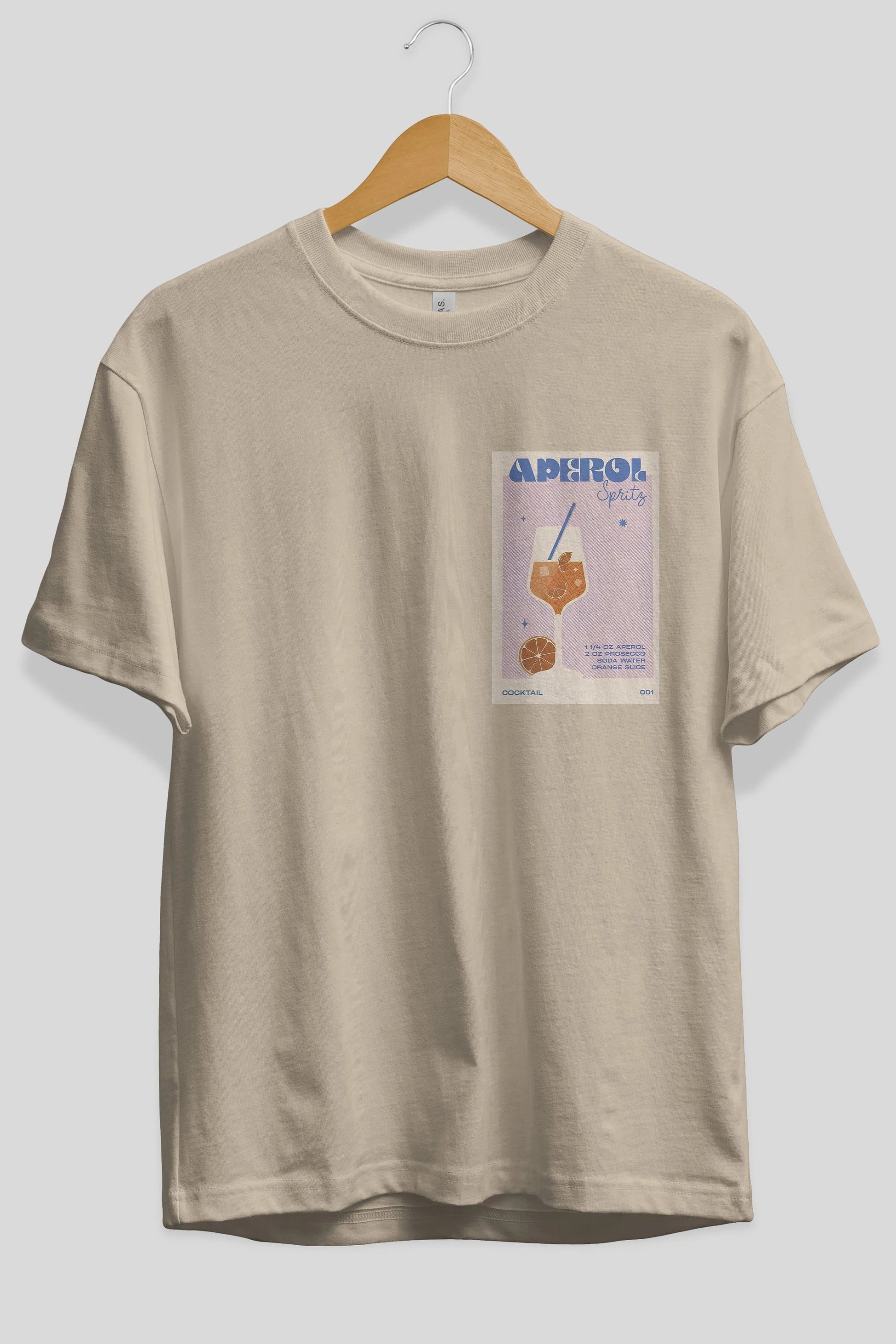 Aperol Spritz Ön Sol Baskılı Oversize t-shirt Erkek Kadın Unisex %100 Pamuk Bisiklet Yaka tişort