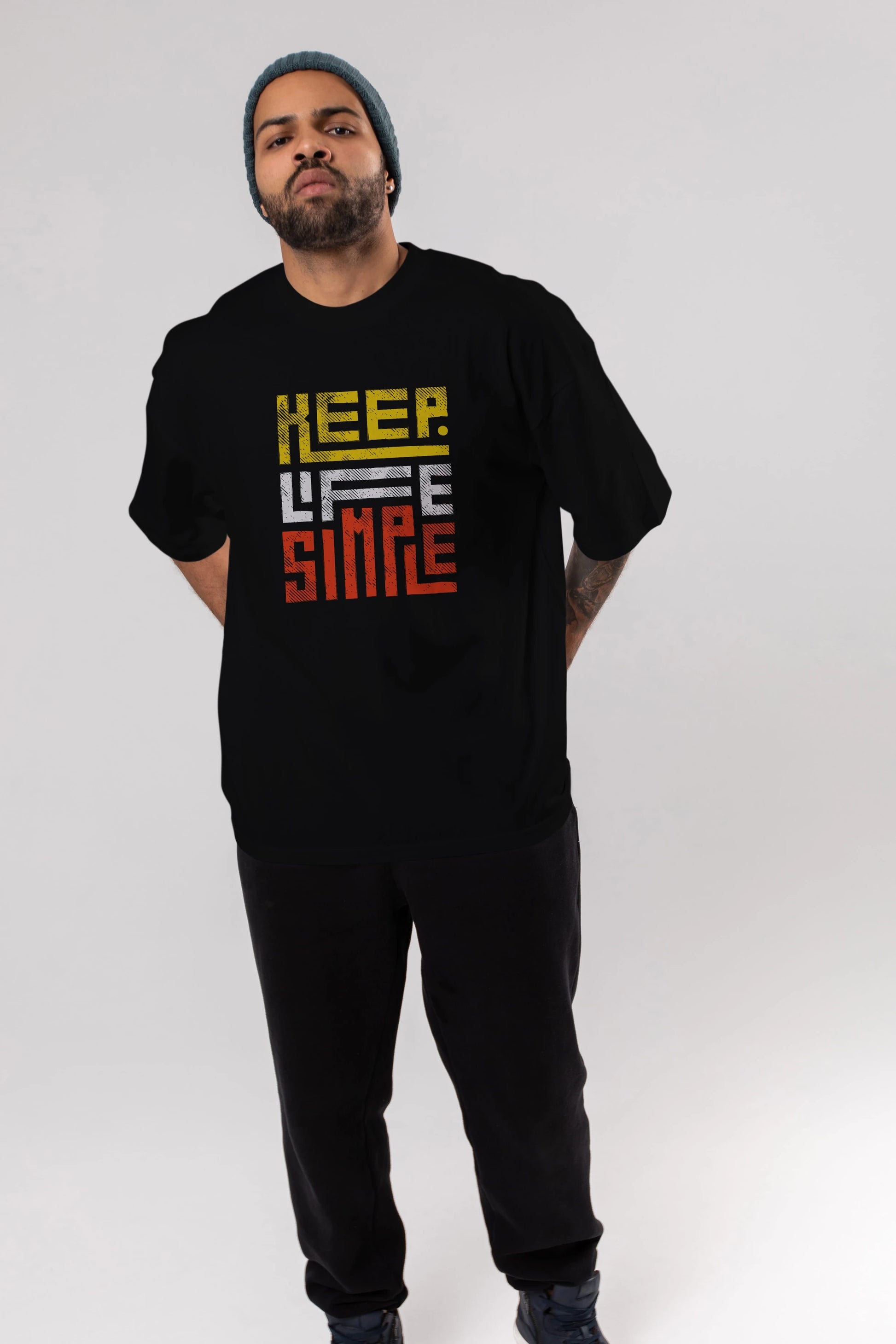 Keep Life Simple Yazılı Ön Baskılı Oversize t-shirt Erkek Kadın Unisex