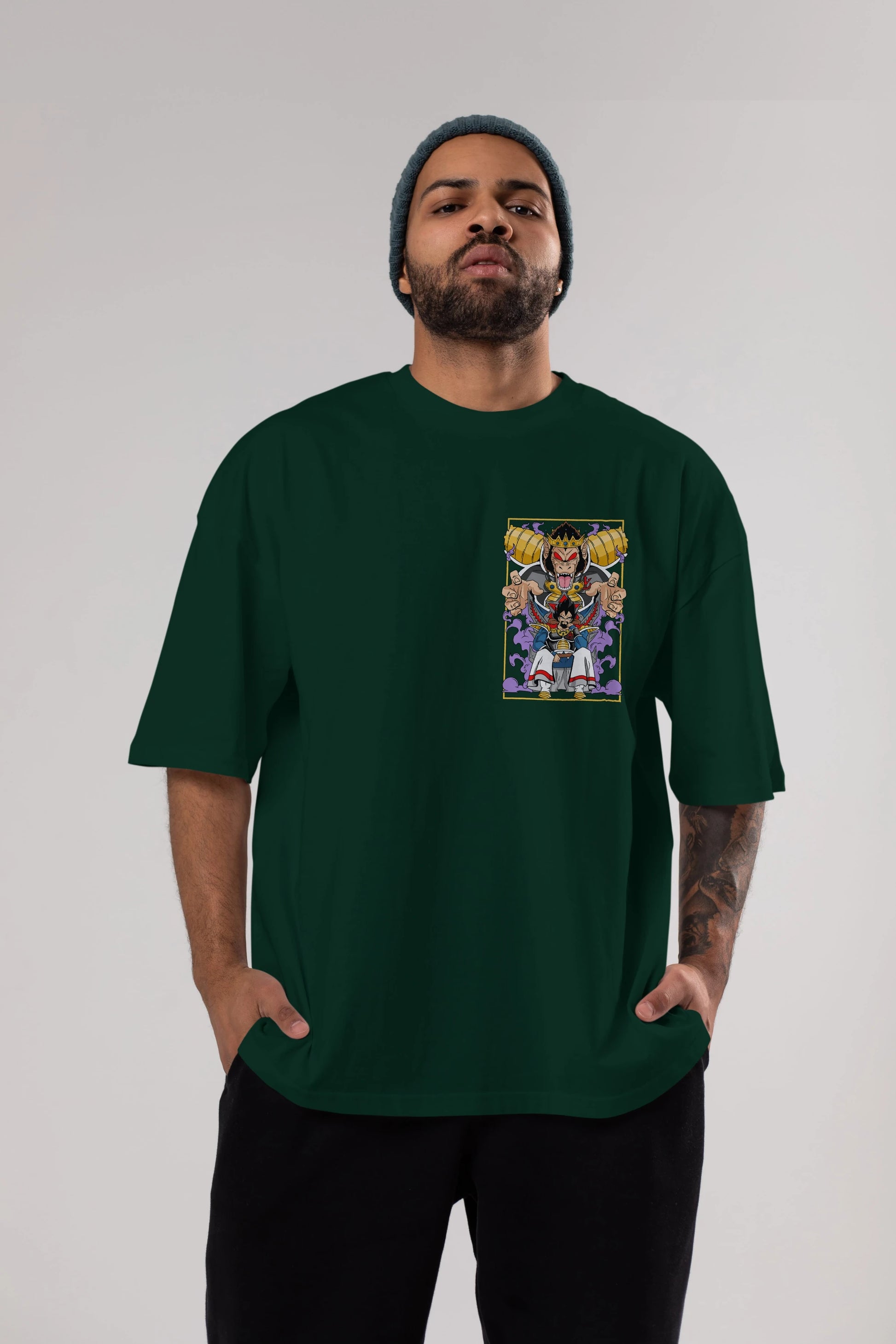 DragonBall ReyVegeta Ön Sol Baskılı Oversize t-shirt Erkek Kadın Unisex %100 Pamuk Bisiklet Yaka tişort