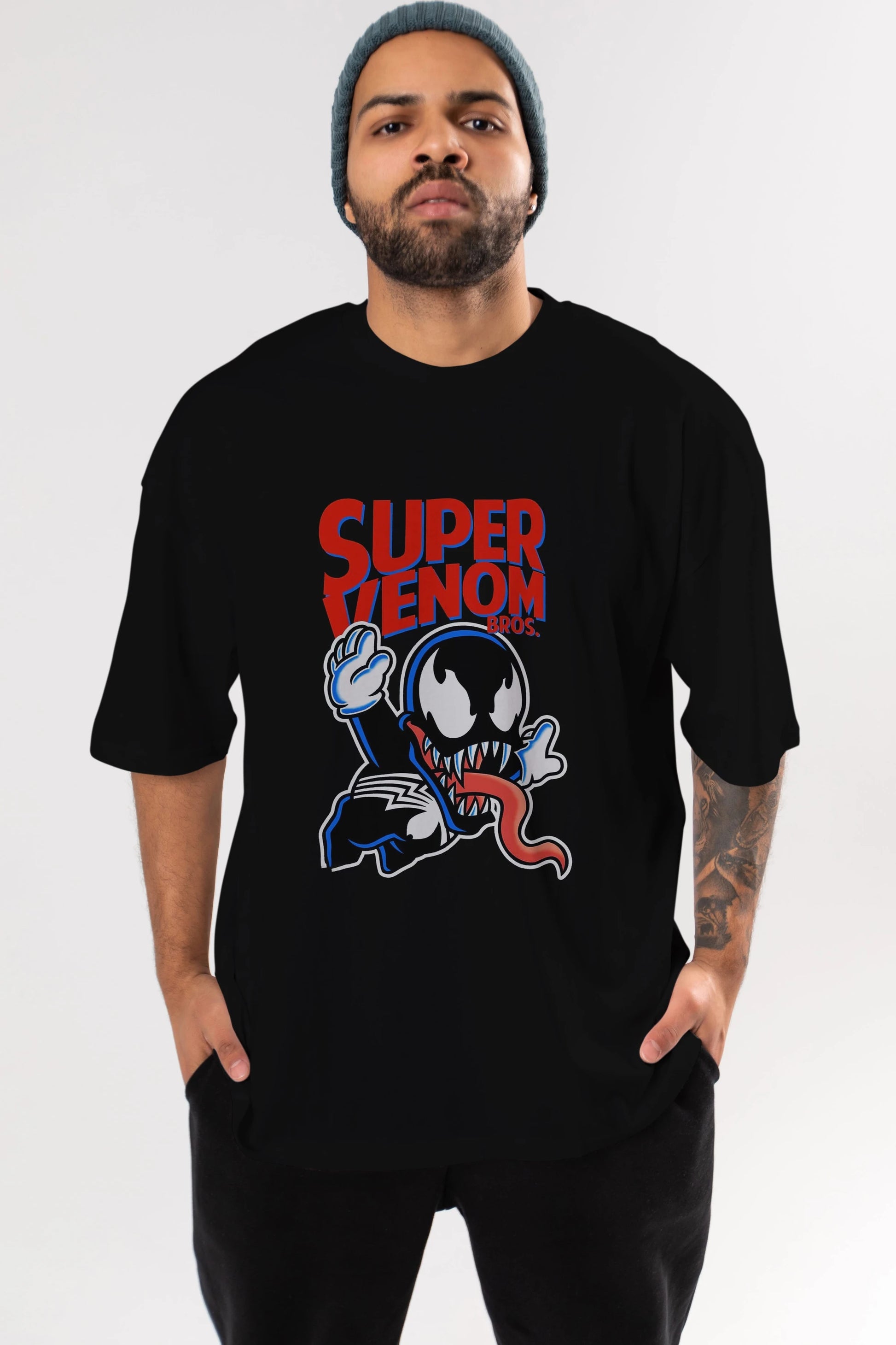 Super Venom Ön Baskılı Oversize t-shirt Erkek Kadın Unisex %100 Pamuk Bisiklet Yaka tişort