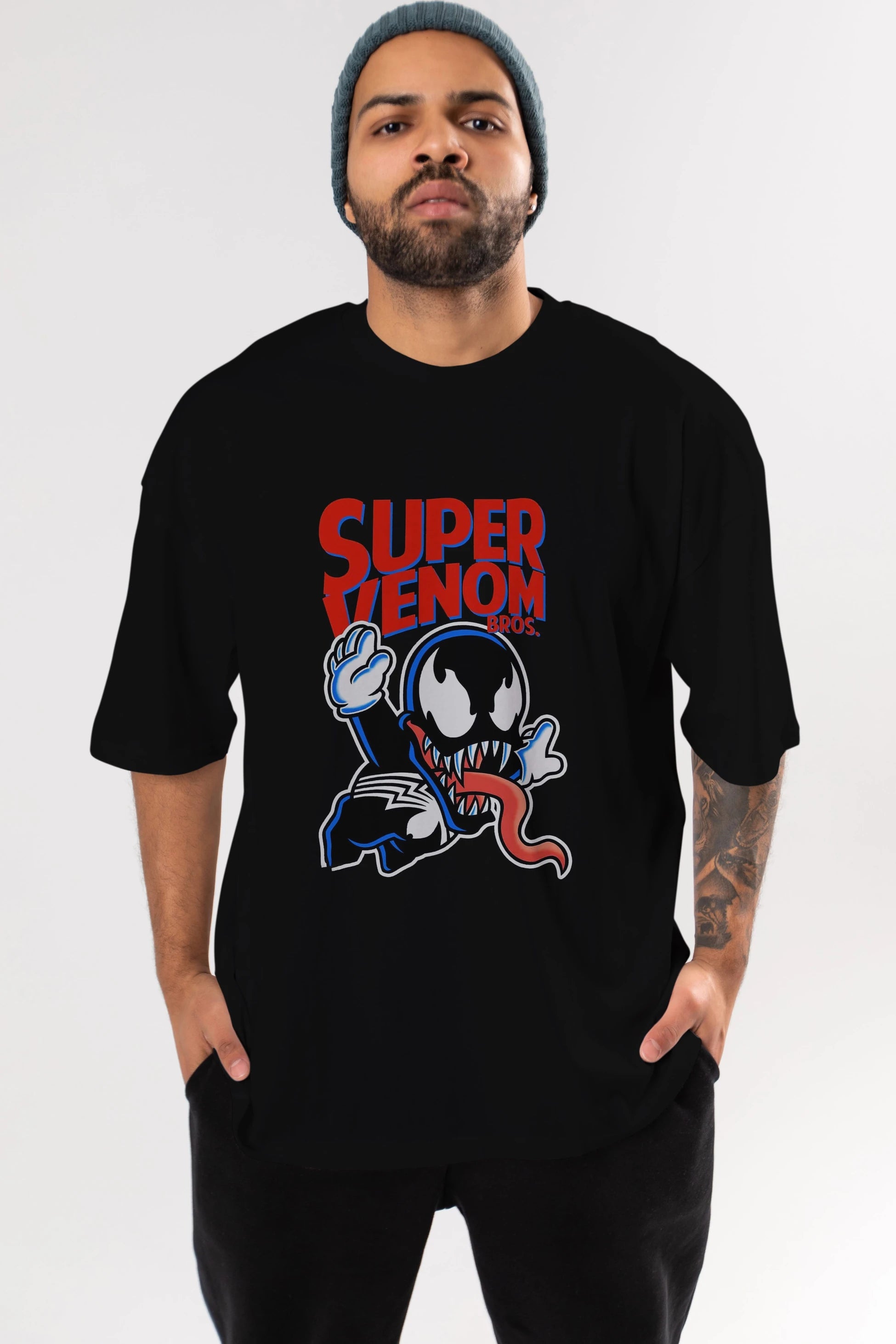 Super Venom Ön Baskılı Oversize t-shirt Erkek Kadın Unisex %100 Pamuk Bisiklet Yaka tişort