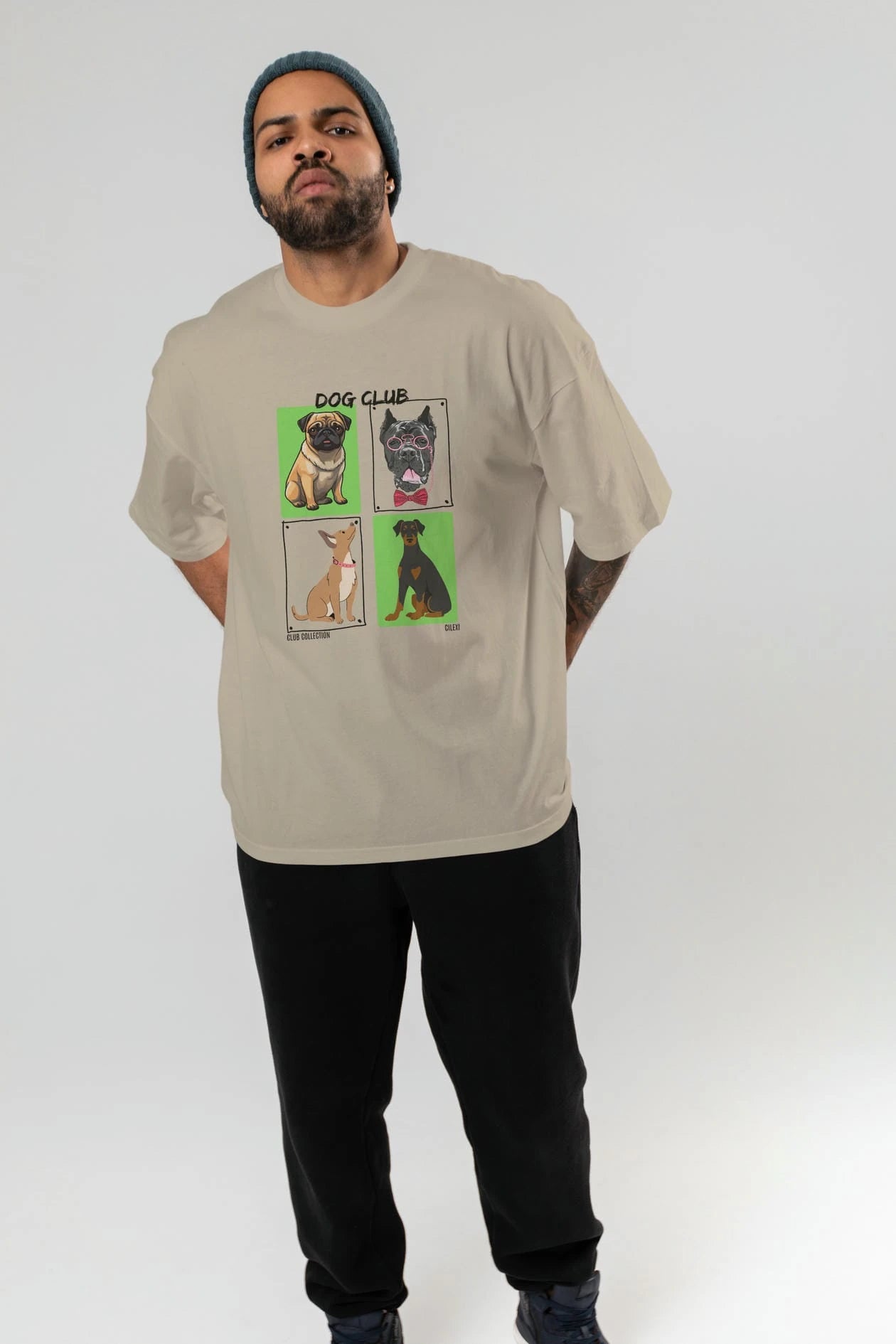 Dog Club ön Baskılı Oversize t-shirt Erkek Kadın %100 Pamuk Bisiklet Yaka tişort