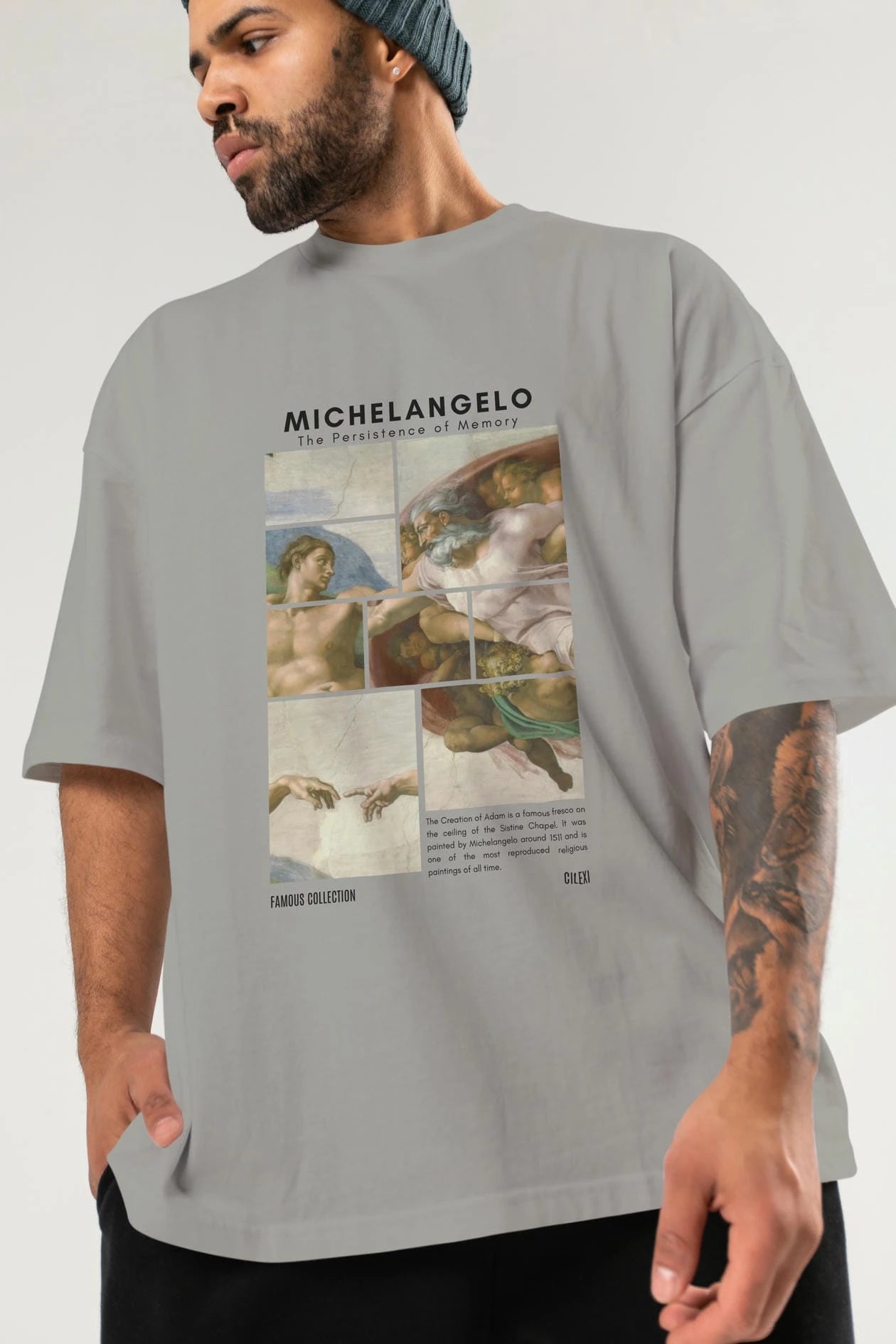 Michelangelo ön Baskılı Oversize t-shirt Erkek Kadın Bisiklet Yaka Pamuk tişort