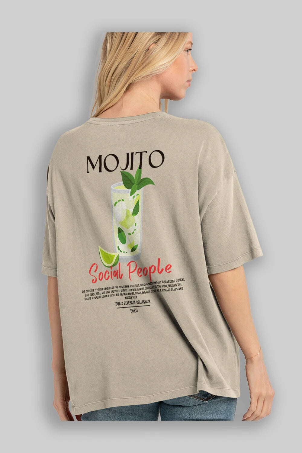 Mojıto Kokteyl Serisi Baskılı Oversize t-shirt Erkek Kadın Unisex %100 Pamuk Bisiklet Yaka tişort