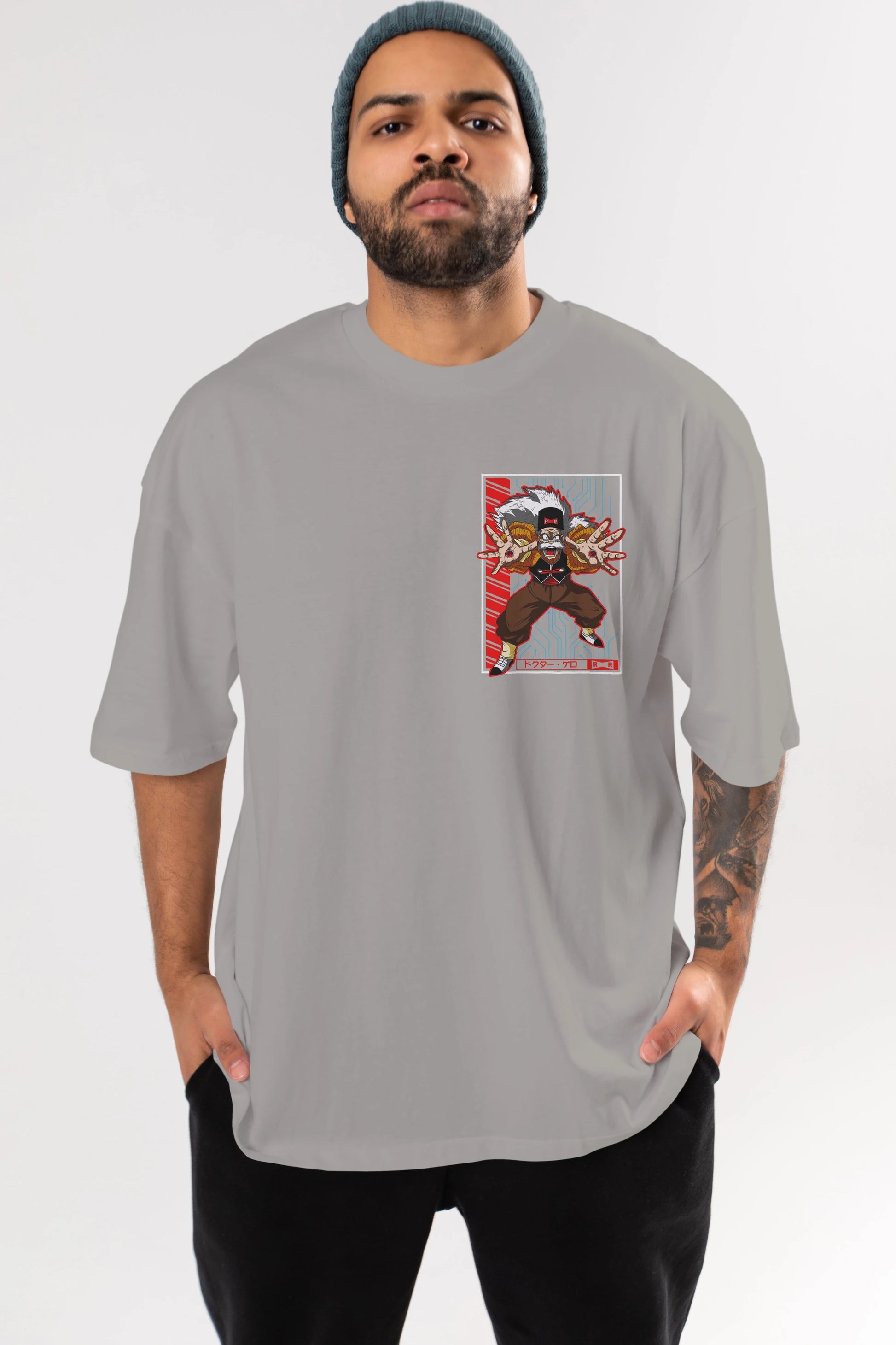 DragonBall DrMakigero Ön Sol Baskılı Oversize t-shirt Erkek Kadın Unisex %100 Pamuk Bisiklet Yaka tişort