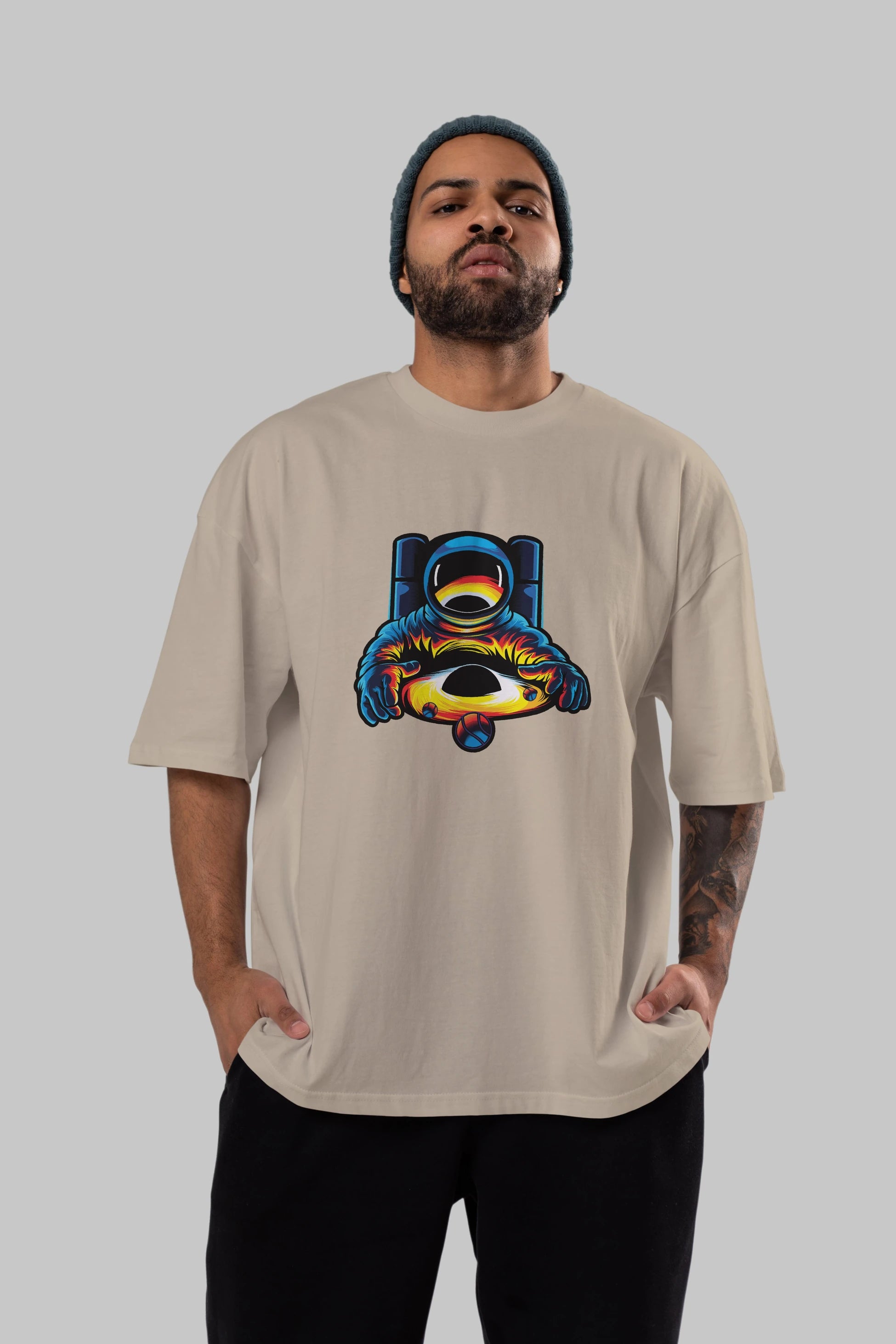 Astronaut & Black Hole Ön Baskılı Oversize t-shirt Erkek Kadın Unisex